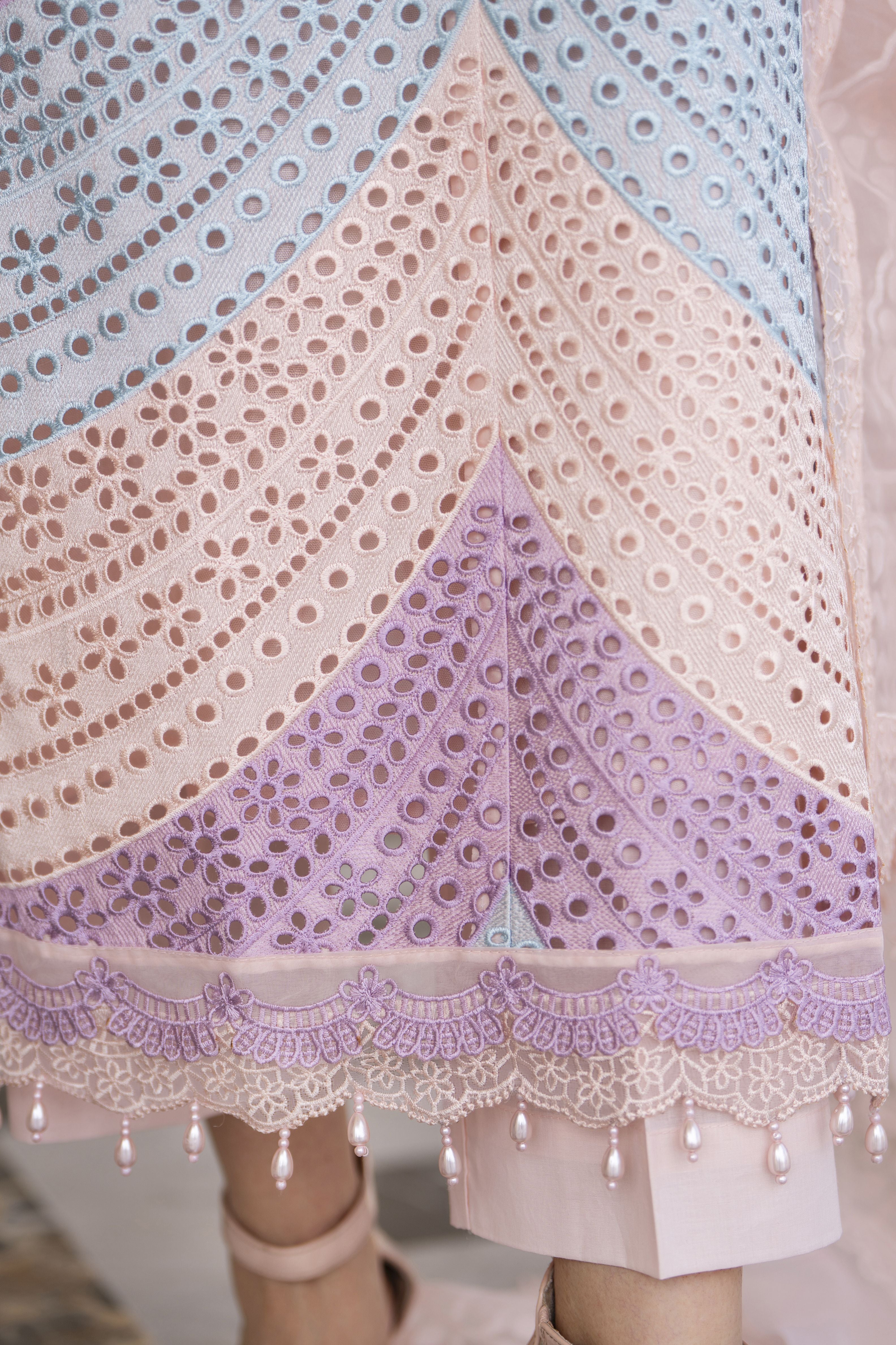 Arwah Aureen AA3 3pc Pink Boring Embroidered Cotton Suit with Organza Dupatta