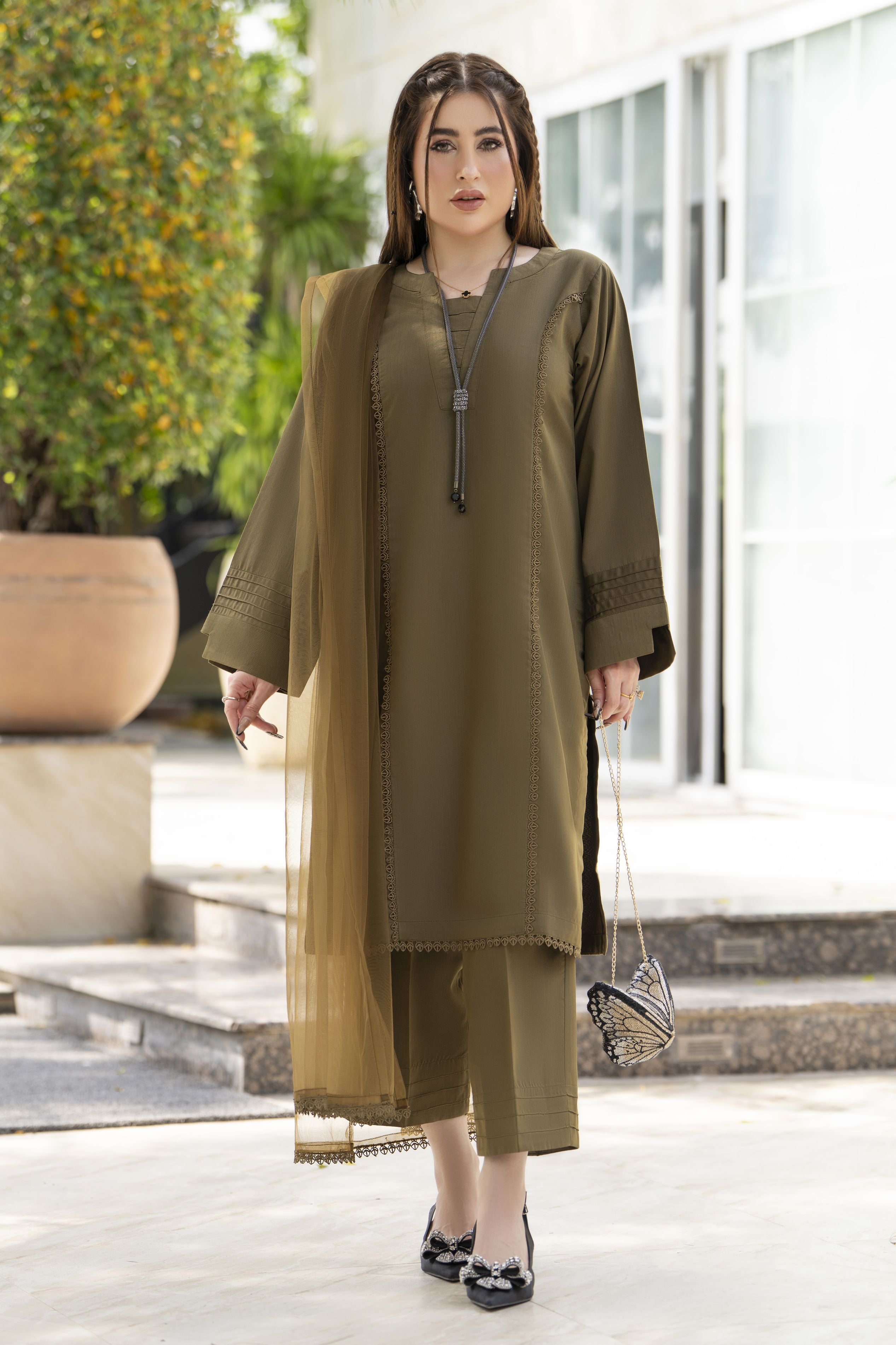 Aabpara Simply Warm Winter Linen 3pc Ready to Wear with Dyed Net Dupatta SWA2