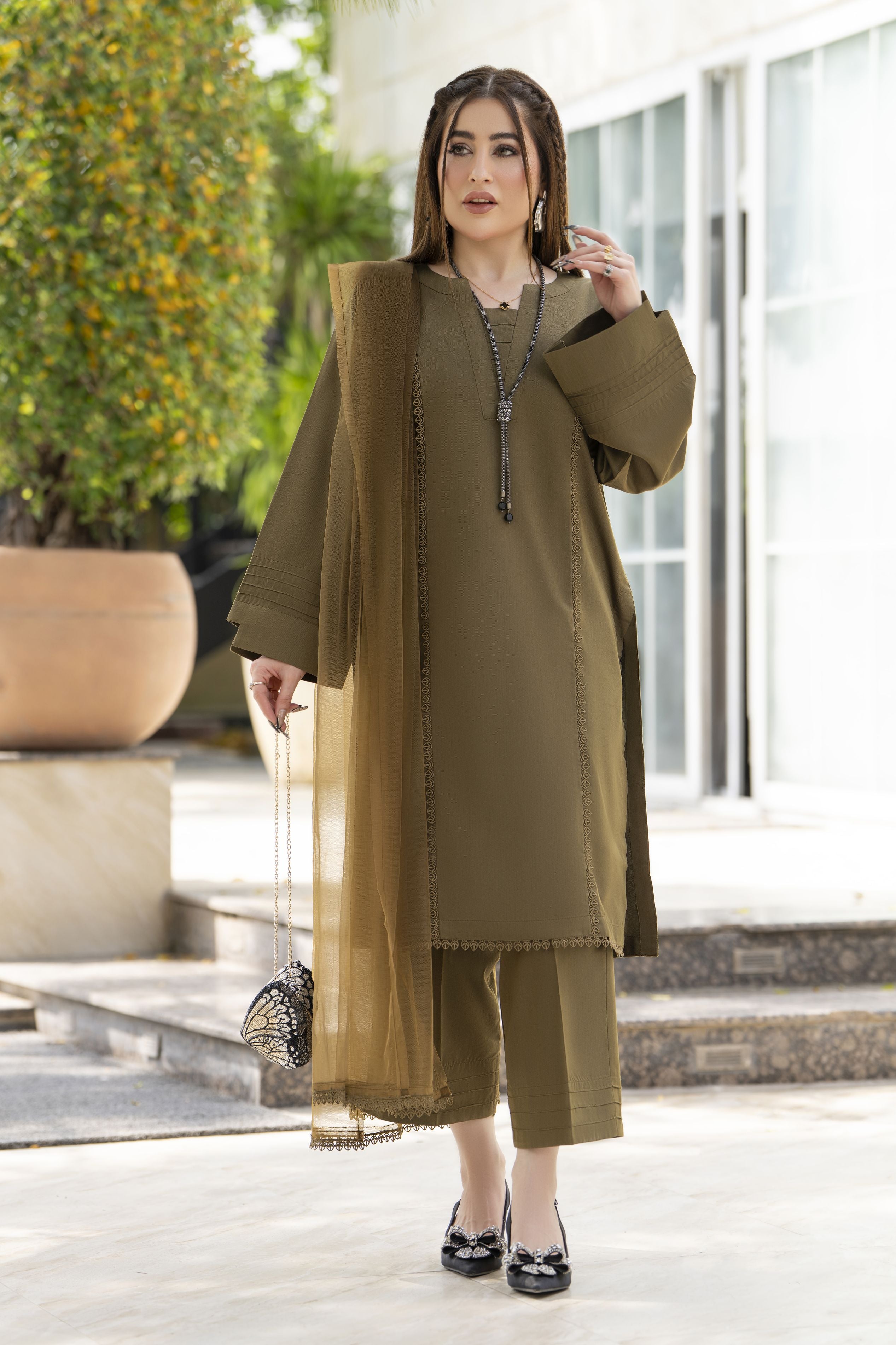 Aabpara Simply Warm Winter Linen 3pc Ready to Wear with Dyed Net Dupatta SWA2