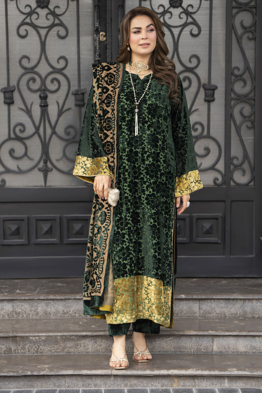 French Velvet 3pc Suit with Palachi Shawl – Gul Warun FNG5