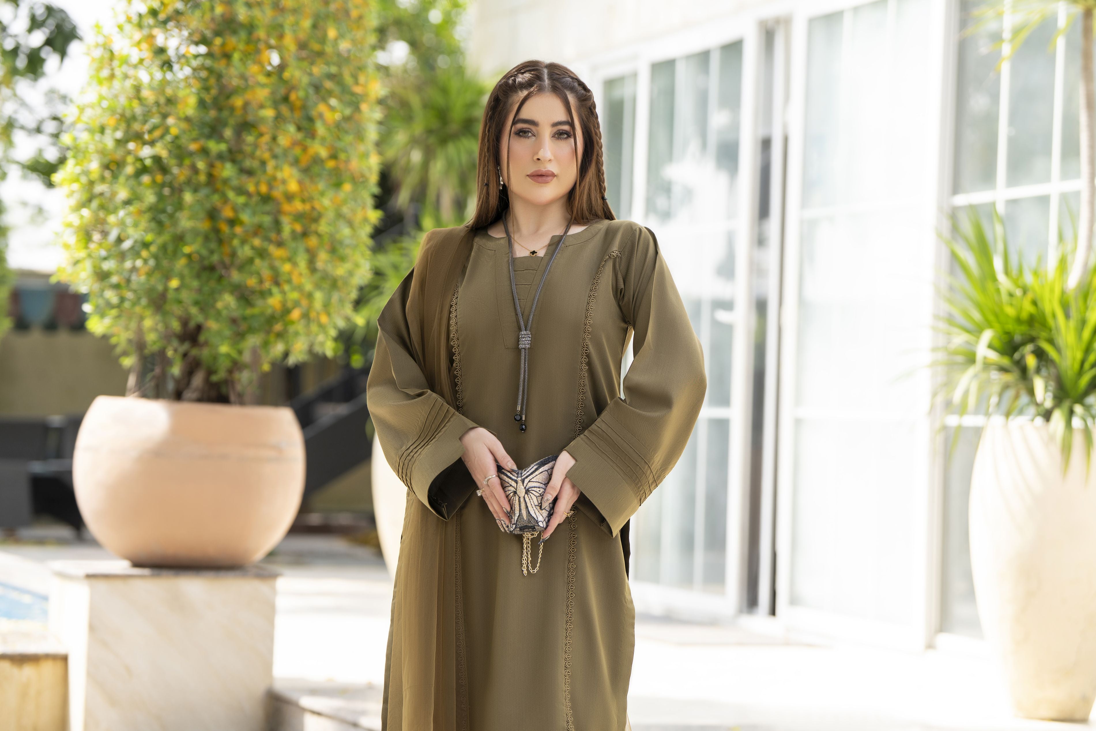 Aabpara Simply Warm Winter Linen 3pc Ready to Wear with Dyed Net Dupatta SWA2