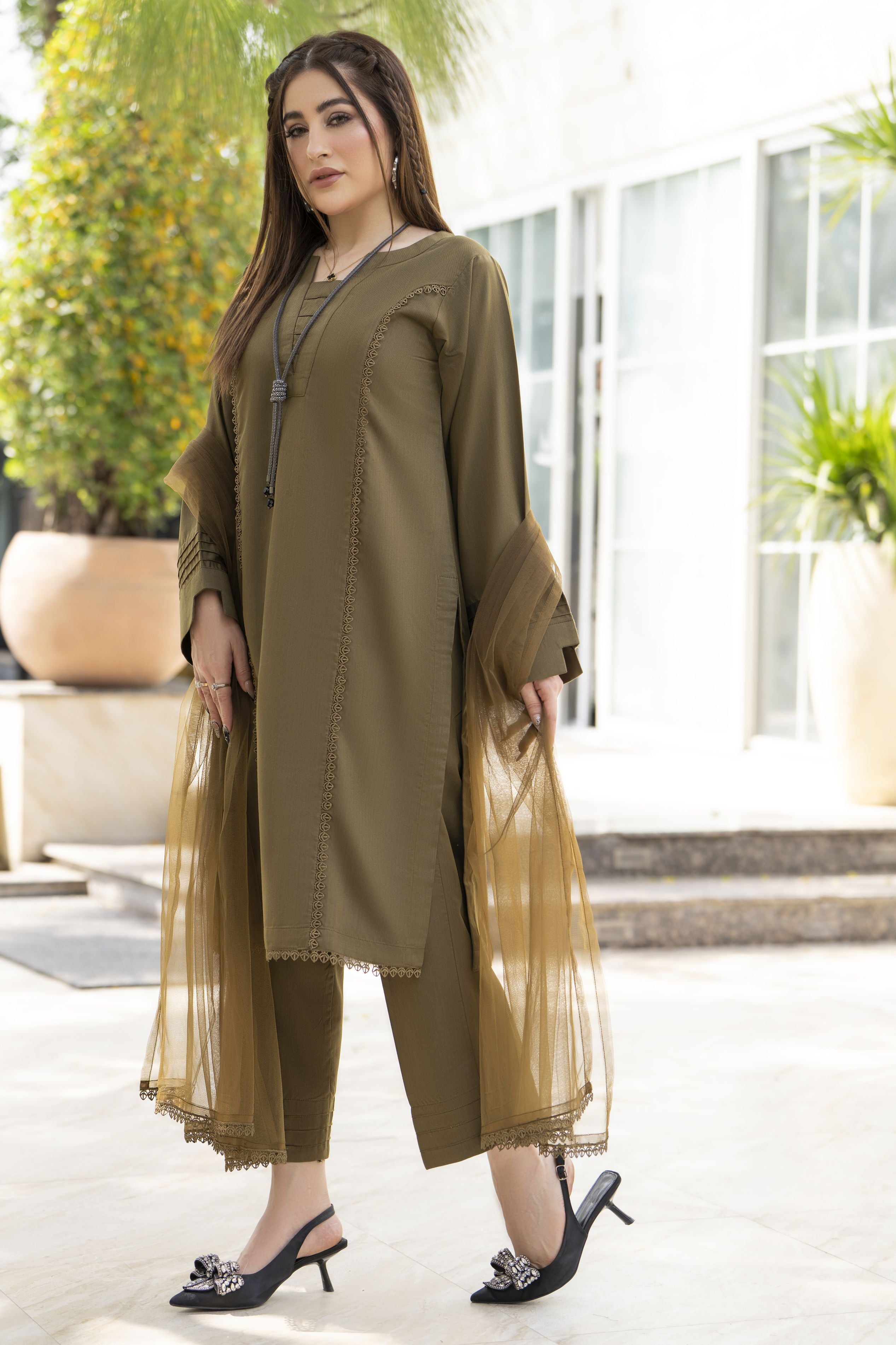 Aabpara Simply Warm Winter Linen 3pc Ready to Wear with Dyed Net Dupatta SWA2