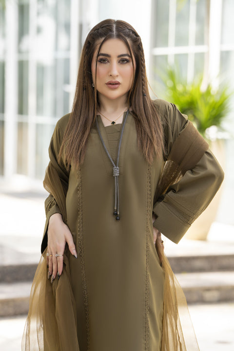 Aabpara Simply Warm Winter Linen 3pc Ready to Wear with Dyed Net Dupatta SWA2