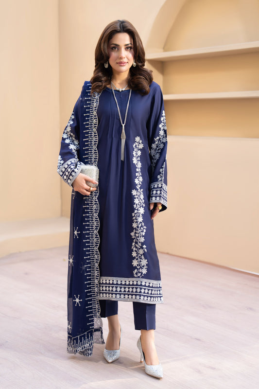 ZZ3 Zimal Zephira Navy Embroidered 3pc Viscose Suit