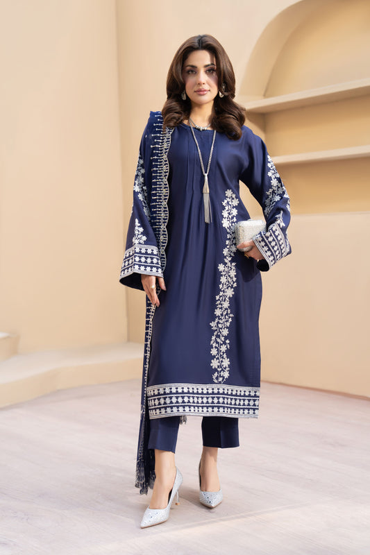 ZZ3 Zimal Zephira Navy Embroidered 3pc Viscose Suit