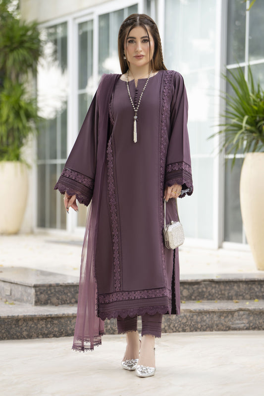 Aabpara Simply Warm Winter Linen 3pc Ready to Wear with Dyed Net Dupatta SWA3