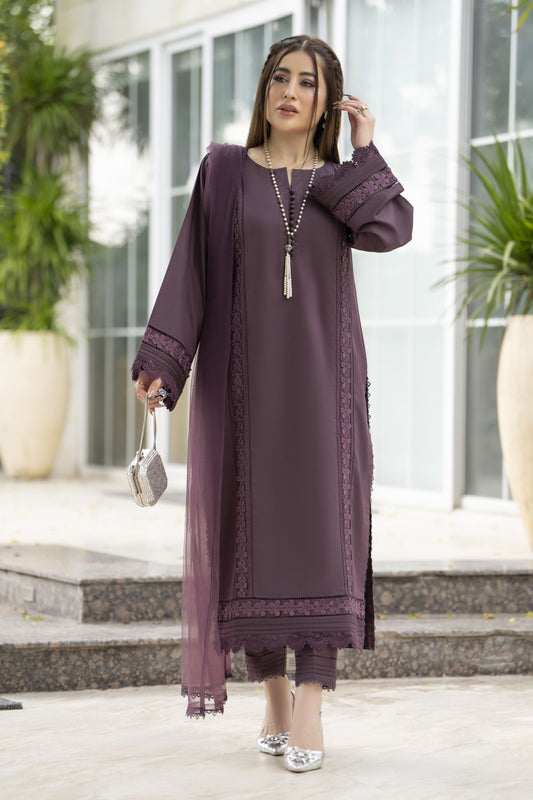Aabpara Simply Warm Winter Linen 3pc Ready to Wear with Dyed Net Dupatta SWA3