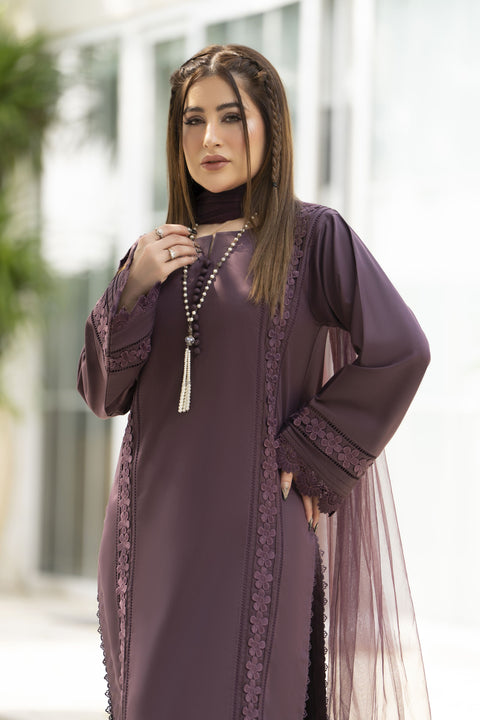 Aabpara Simply Warm Winter Linen 3pc Ready to Wear with Dyed Net Dupatta SWA3
