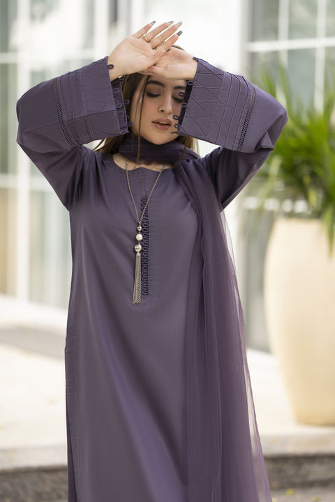 Aabpara Simply Warm Winter Linen 3pc Ready to Wear with Dyed Net Dupatta SWA4