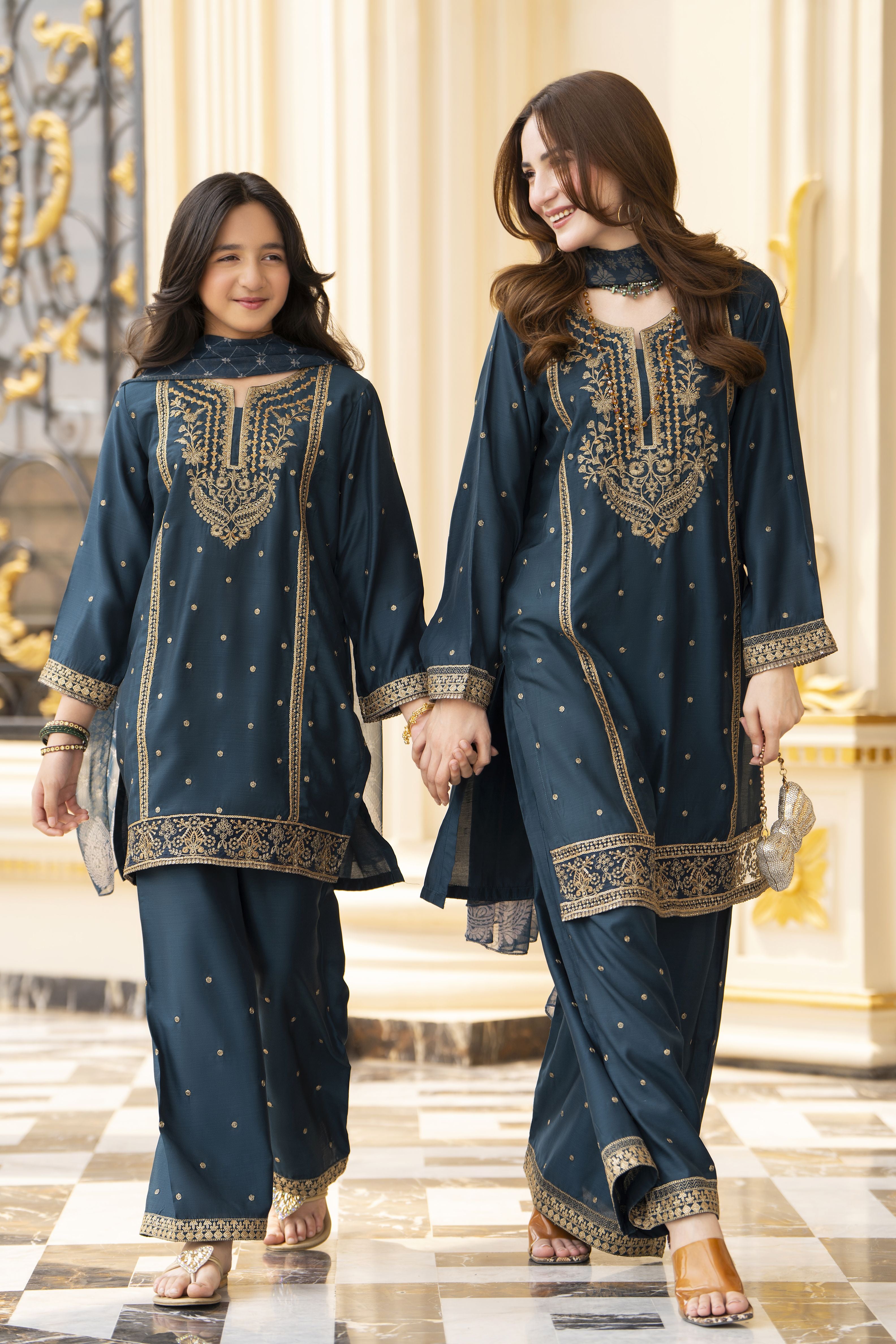Threads of Love by Hemline – TOL5 Embroidered Viscose Mother Daughter Matching Dress