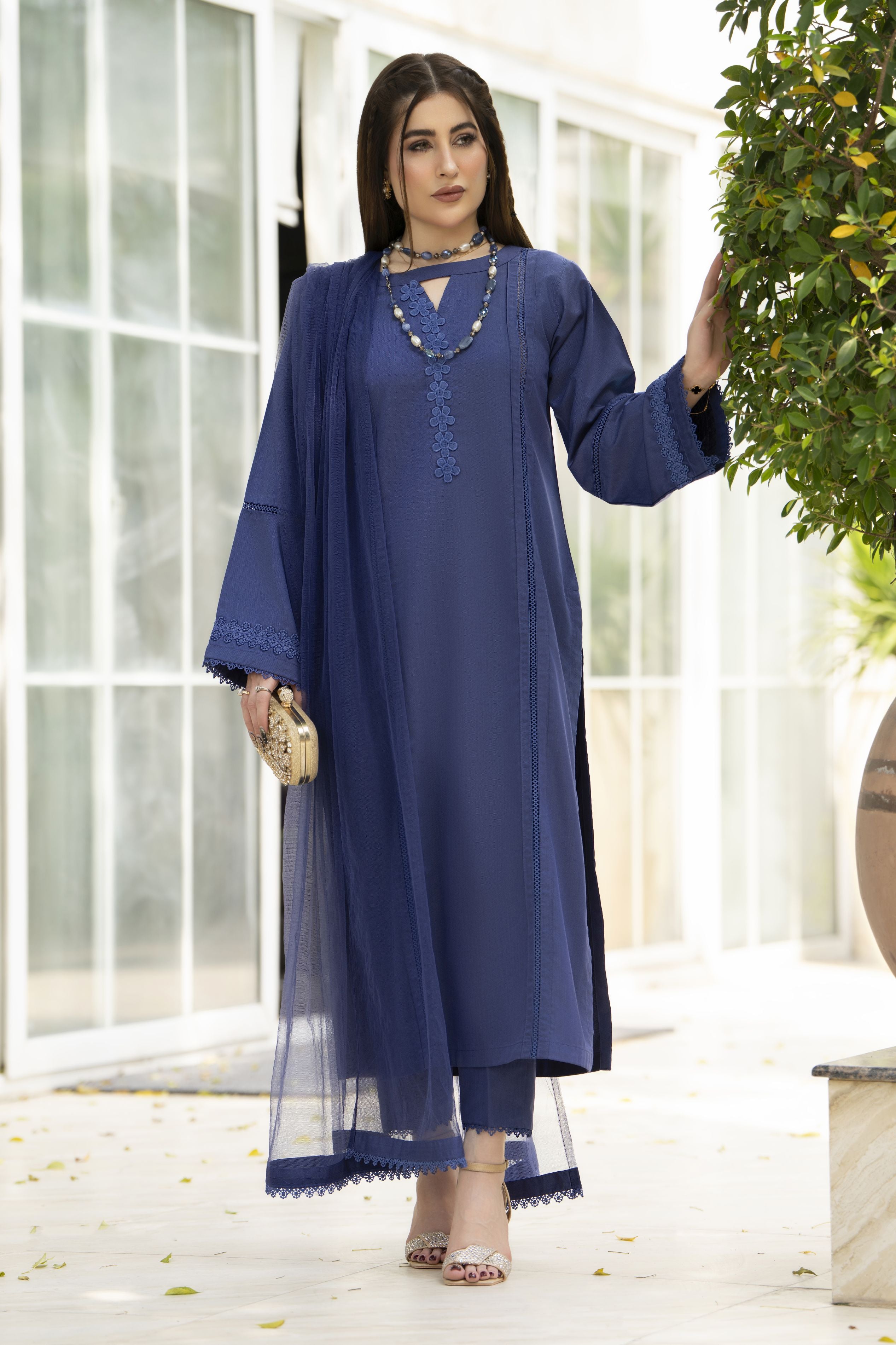 Aabpara Simply Warm Winter Linen 3pc Ready to Wear with Dyed Net Dupatta SWA5