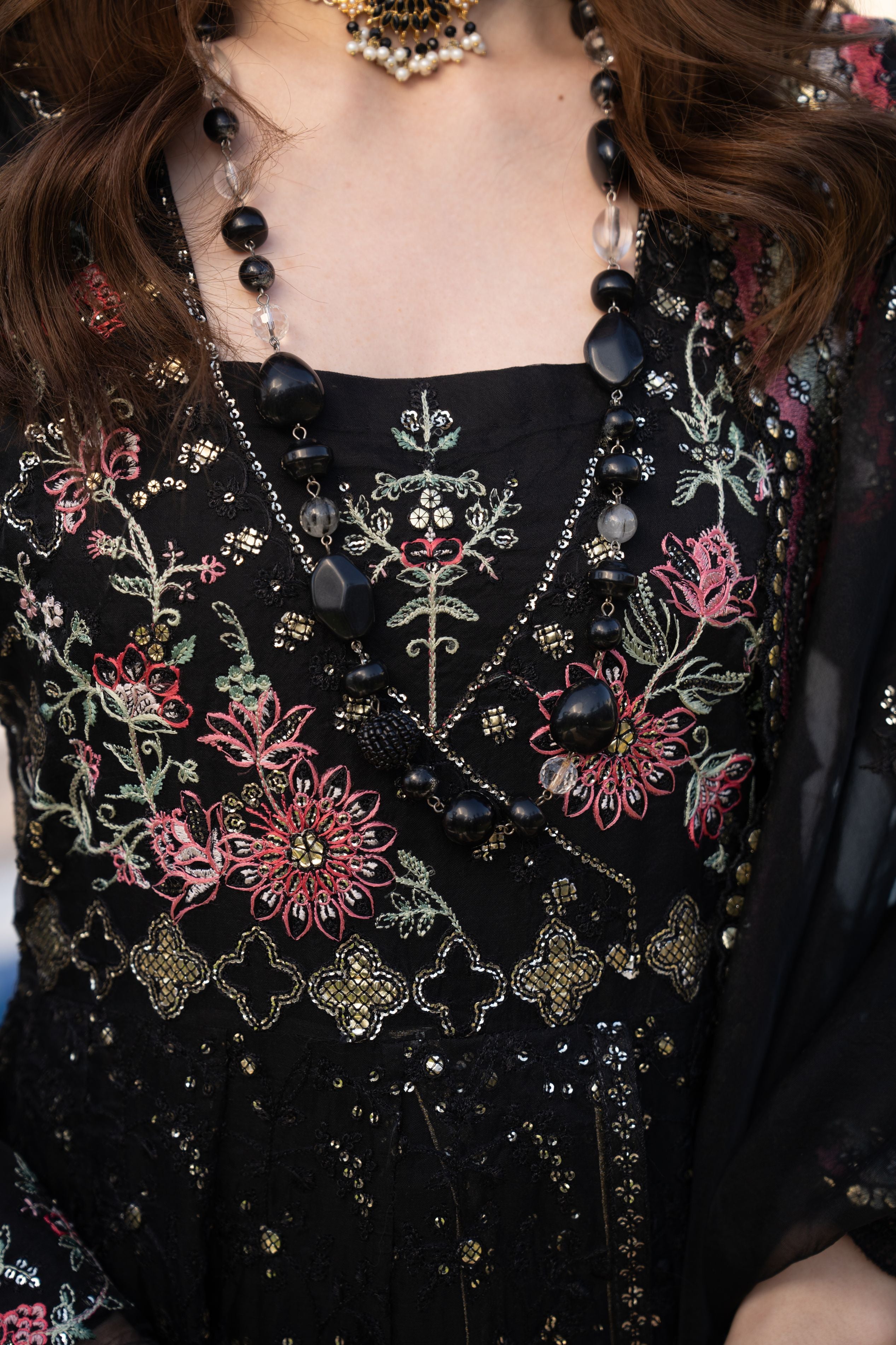 Zaiwaraat by Arwah – Black Embroidered Organza Shirt with Lehenga – ZWR07