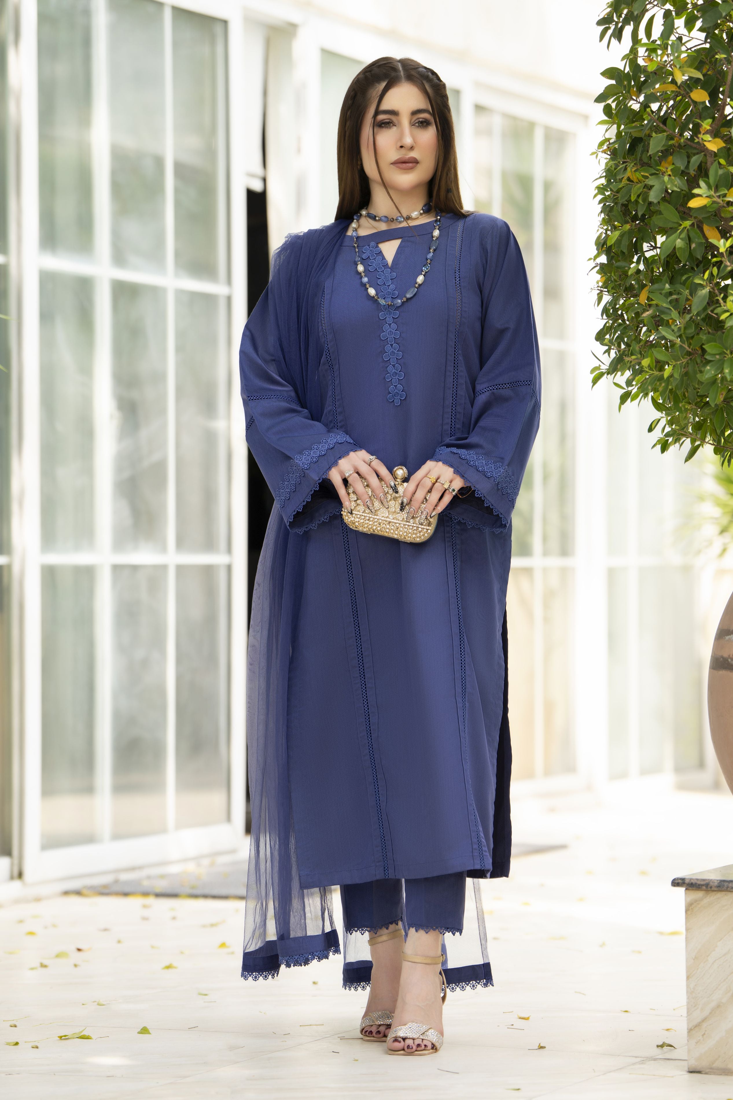 Aabpara Simply Warm Winter Linen 3pc Ready to Wear with Dyed Net Dupatta SWA5