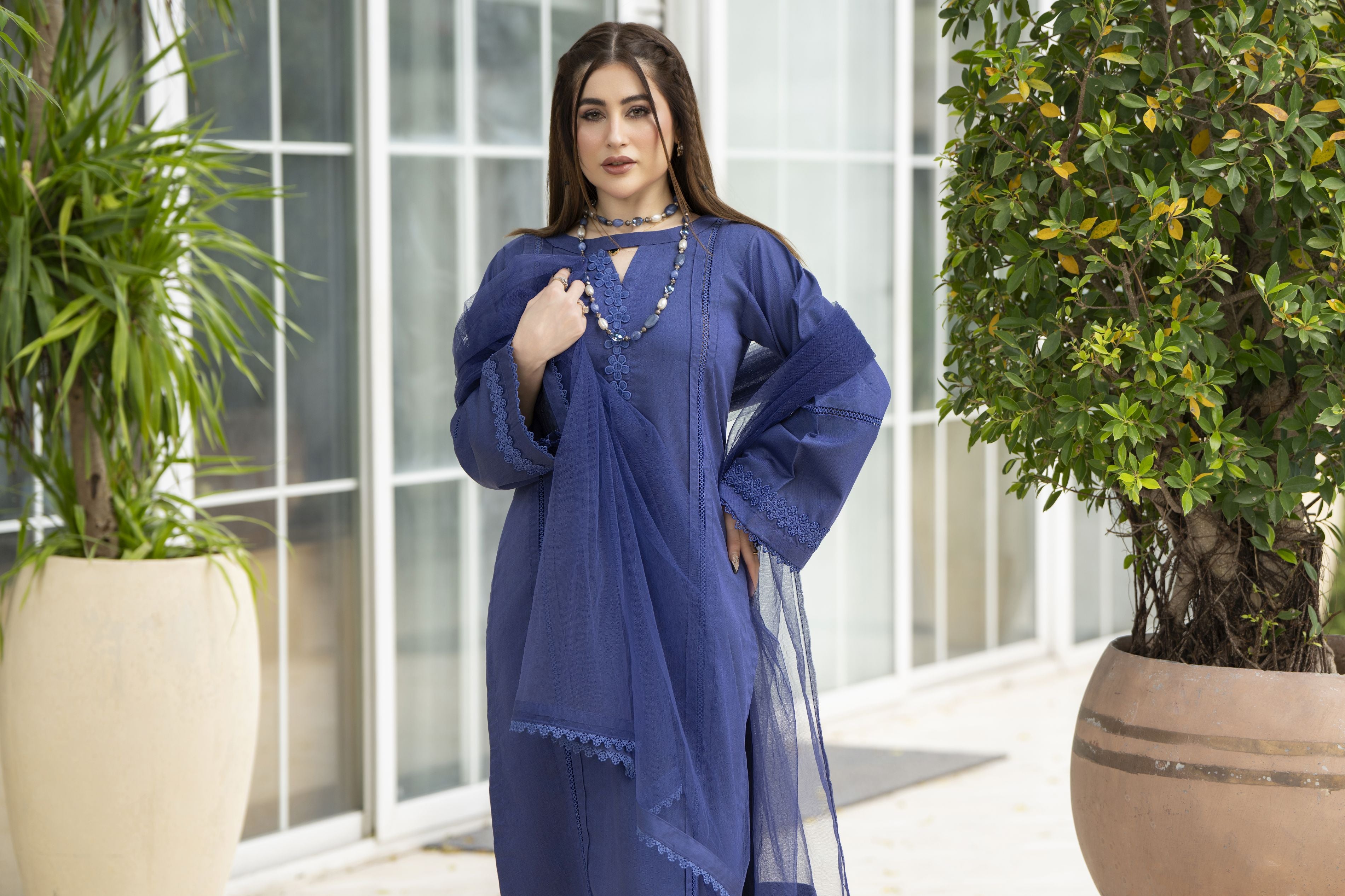 Aabpara Simply Warm Winter Linen 3pc Ready to Wear with Dyed Net Dupatta SWA5