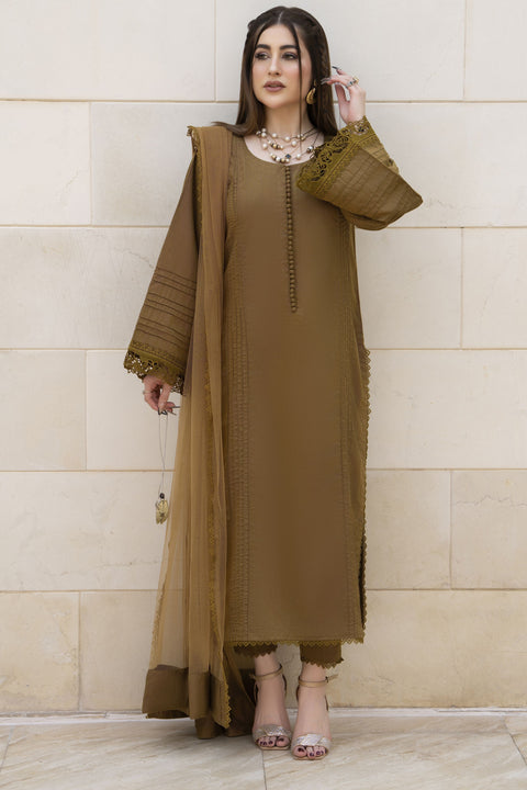 Aabpara Simply Warm Linen 3pc Ready to Wear with Dyed Net Dupatta SWA6