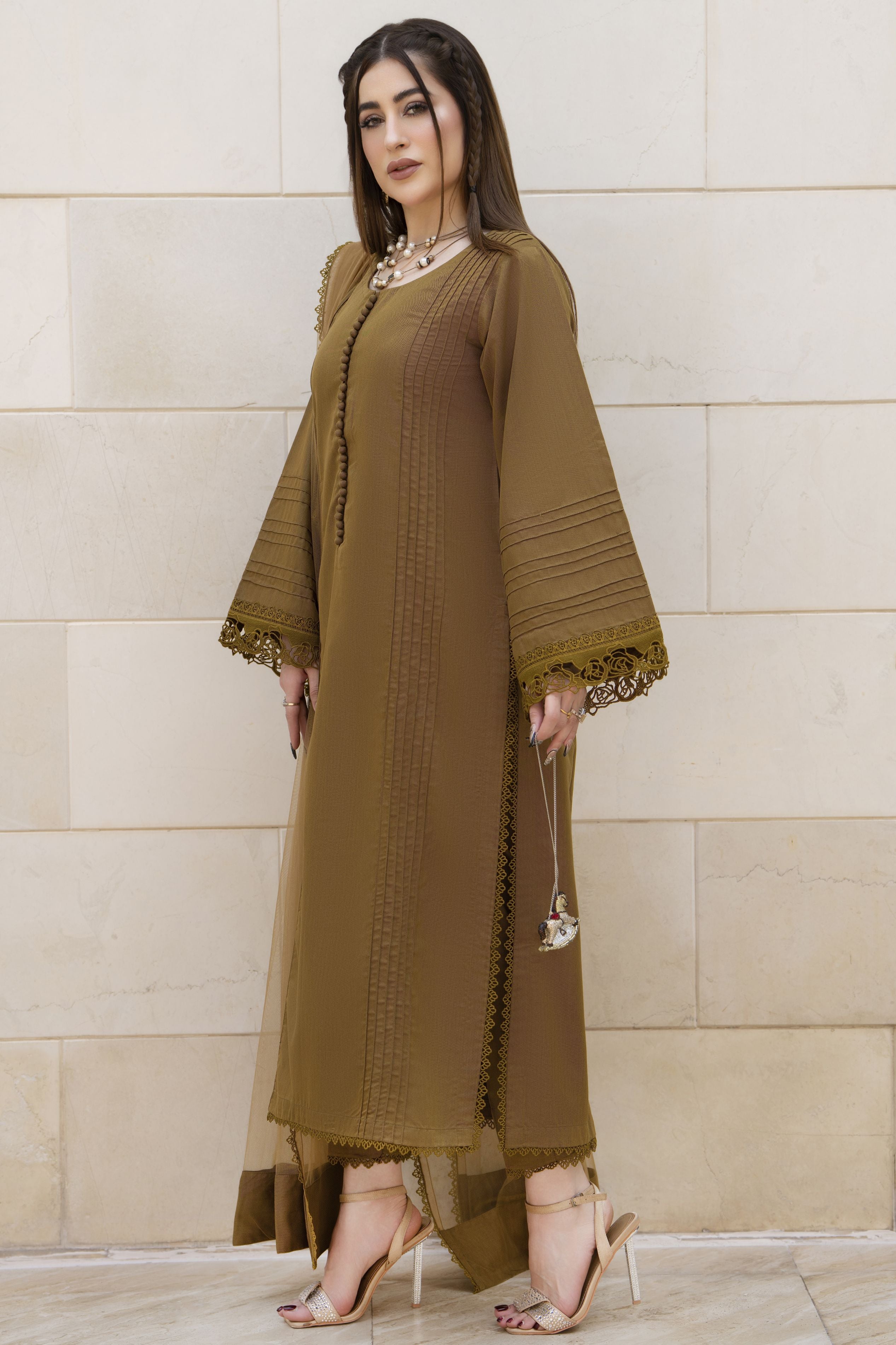 Aabpara Simply Warm Linen 3pc Ready to Wear with Dyed Net Dupatta SWA6