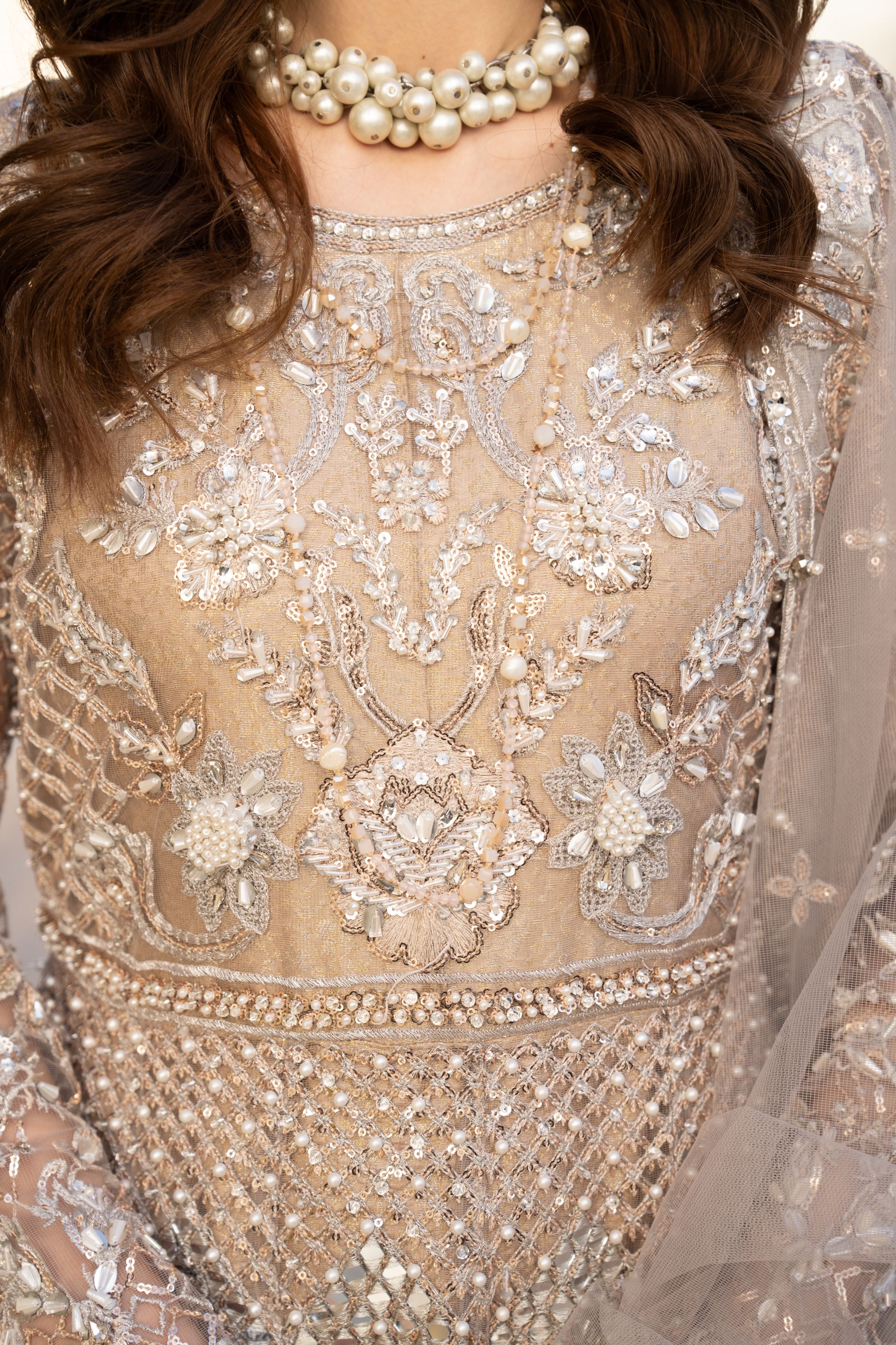 Zaiwaraat by Arwah – Gold Heavily Embellished Net Maxi with Mirror Work – ZWR11