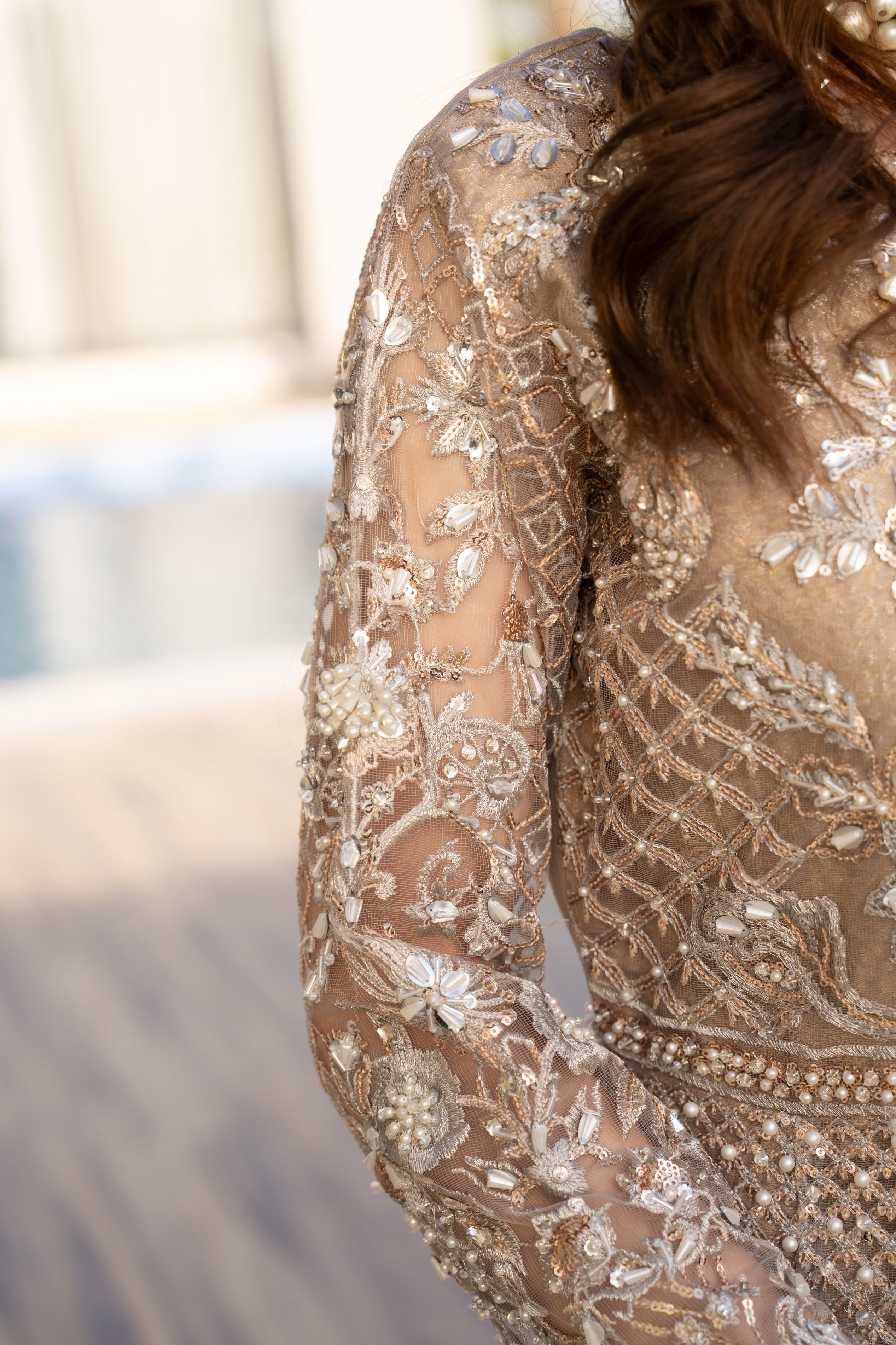 Zaiwaraat by Arwah – Gold Heavily Embellished Net Maxi with Mirror Work – ZWR11