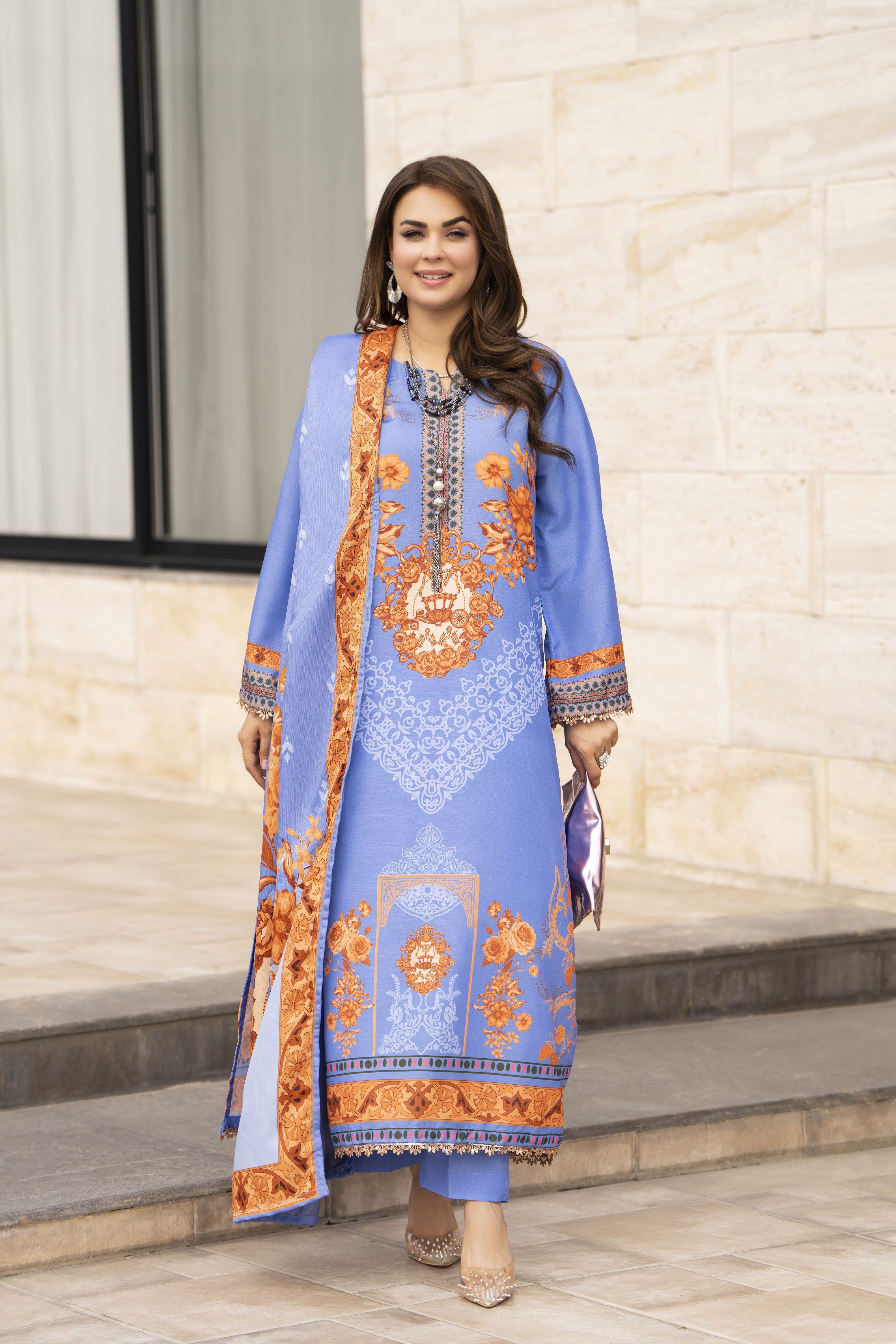 NBH3 Naqsh by Hemline Poly Grip 3PC A-Line Suit with Herringbone Dupatta