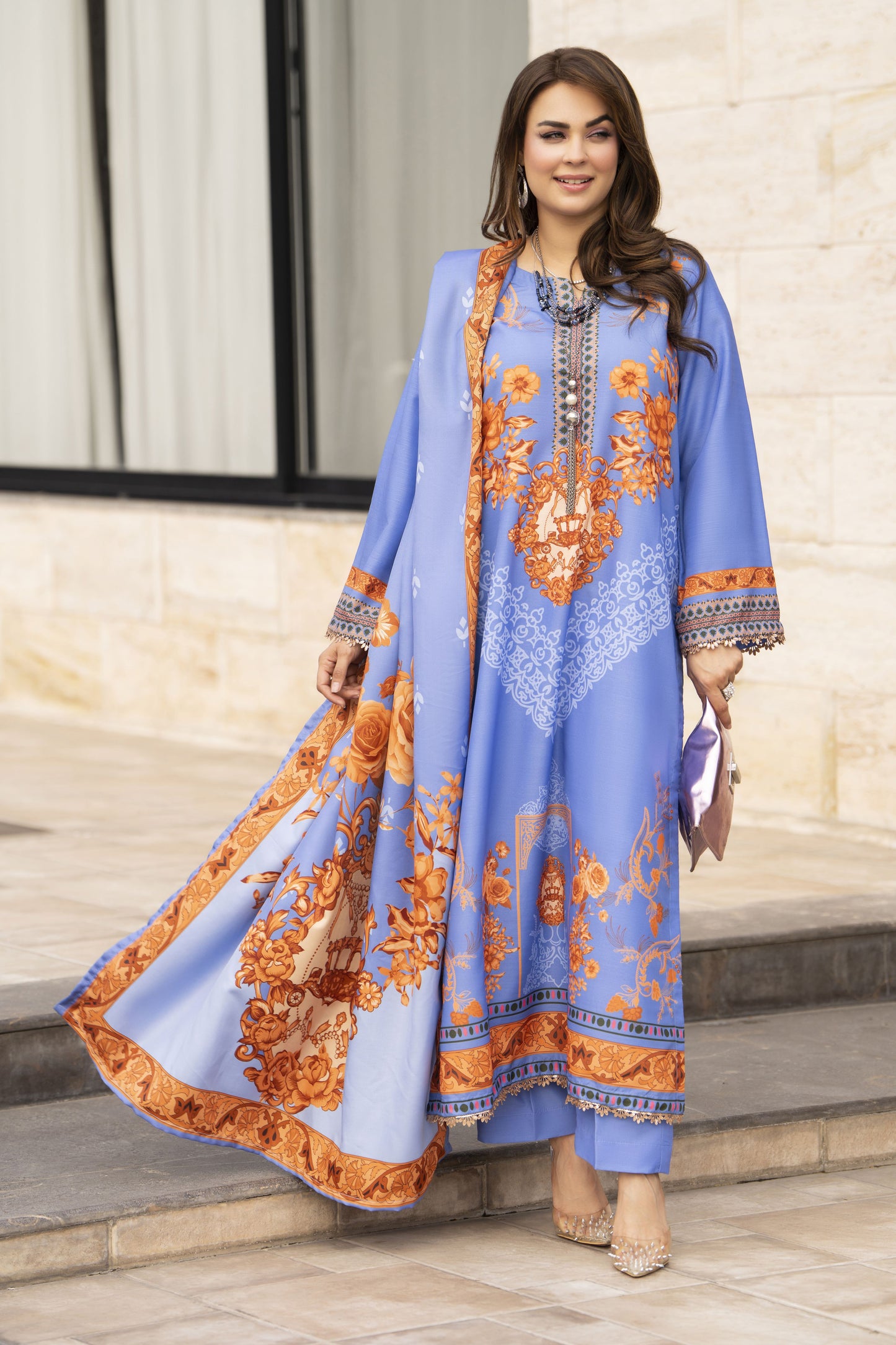 NBH3 Naqsh by Hemline Poly Grip 3PC A-Line Suit with Herringbone Dupatta