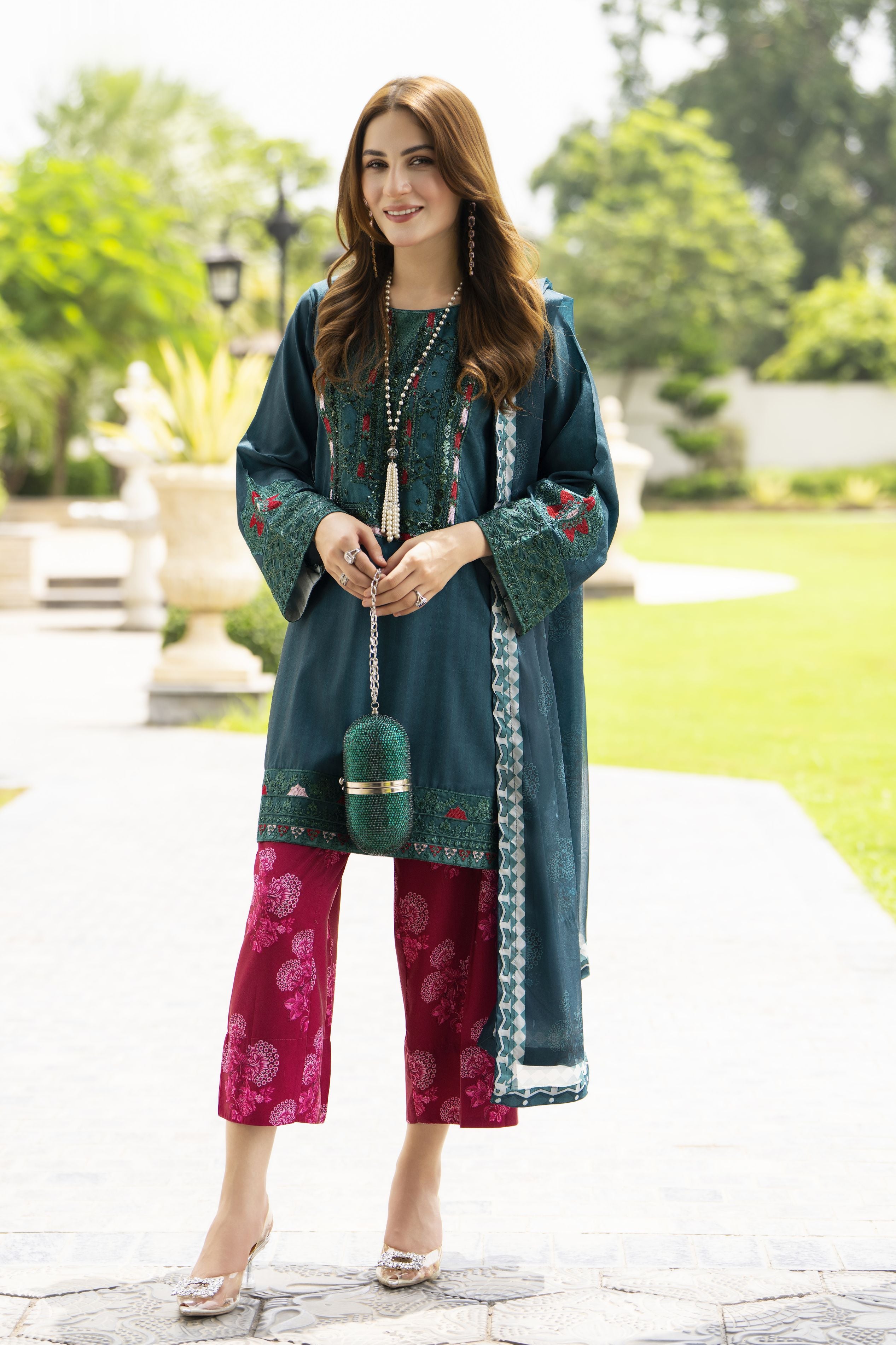 Lush by Aleezay – Teal Raw Silk 3pc Dress with Silk Dupatta Lush2