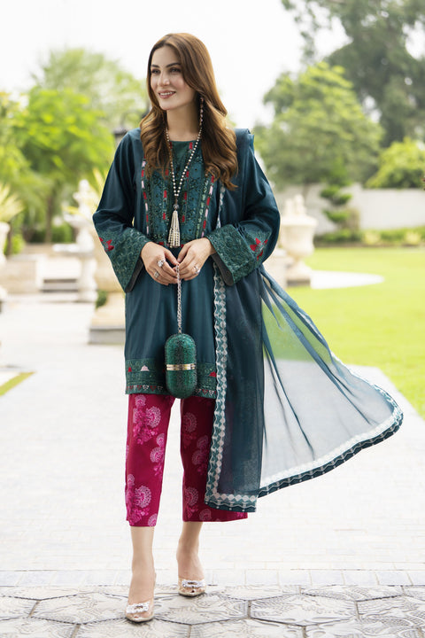 Lush by Aleezay – Teal Raw Silk 3pc Dress with Silk Dupatta Lush2