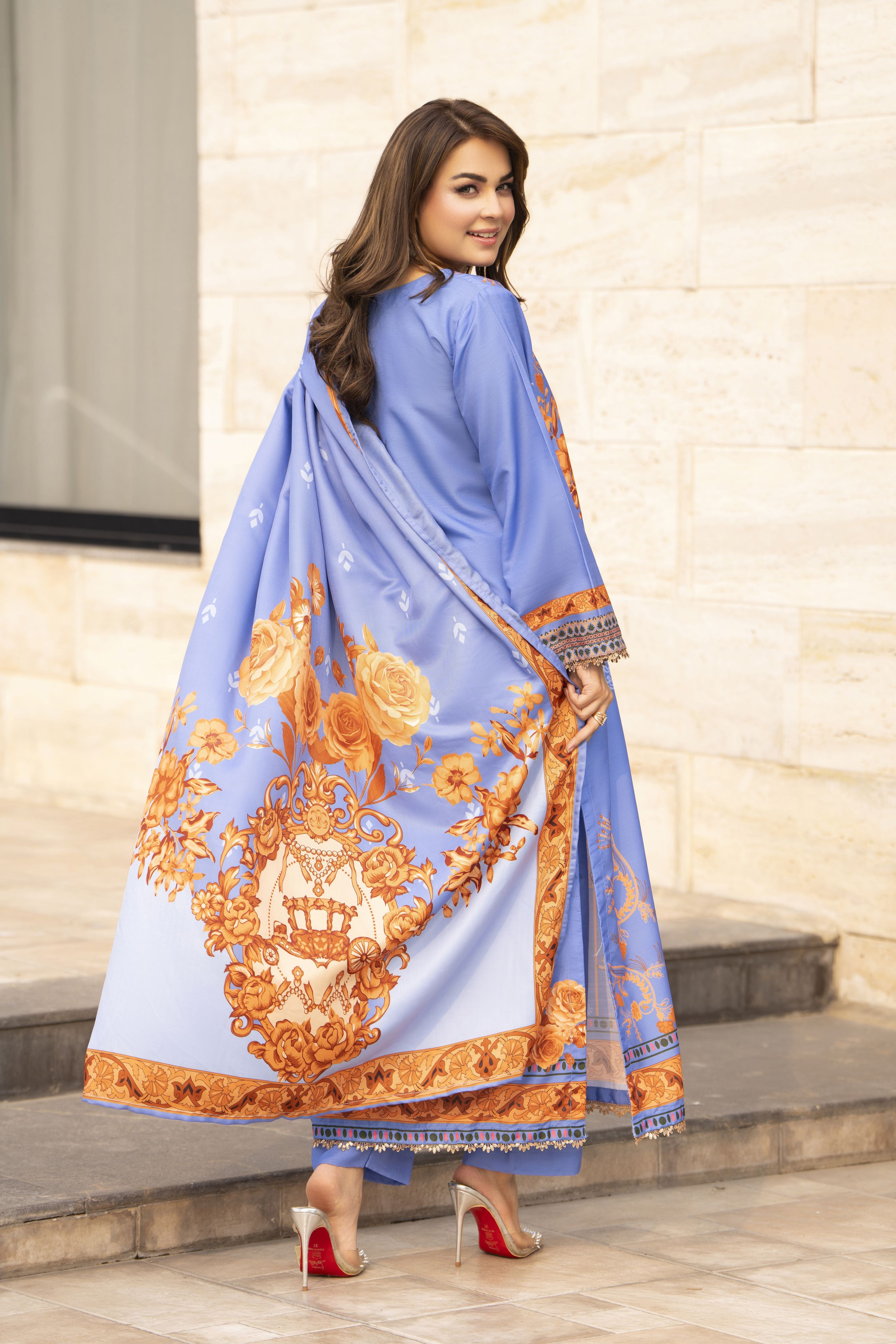 NBH3 Naqsh by Hemline Poly Grip 3PC A-Line Suit with Herringbone Dupatta