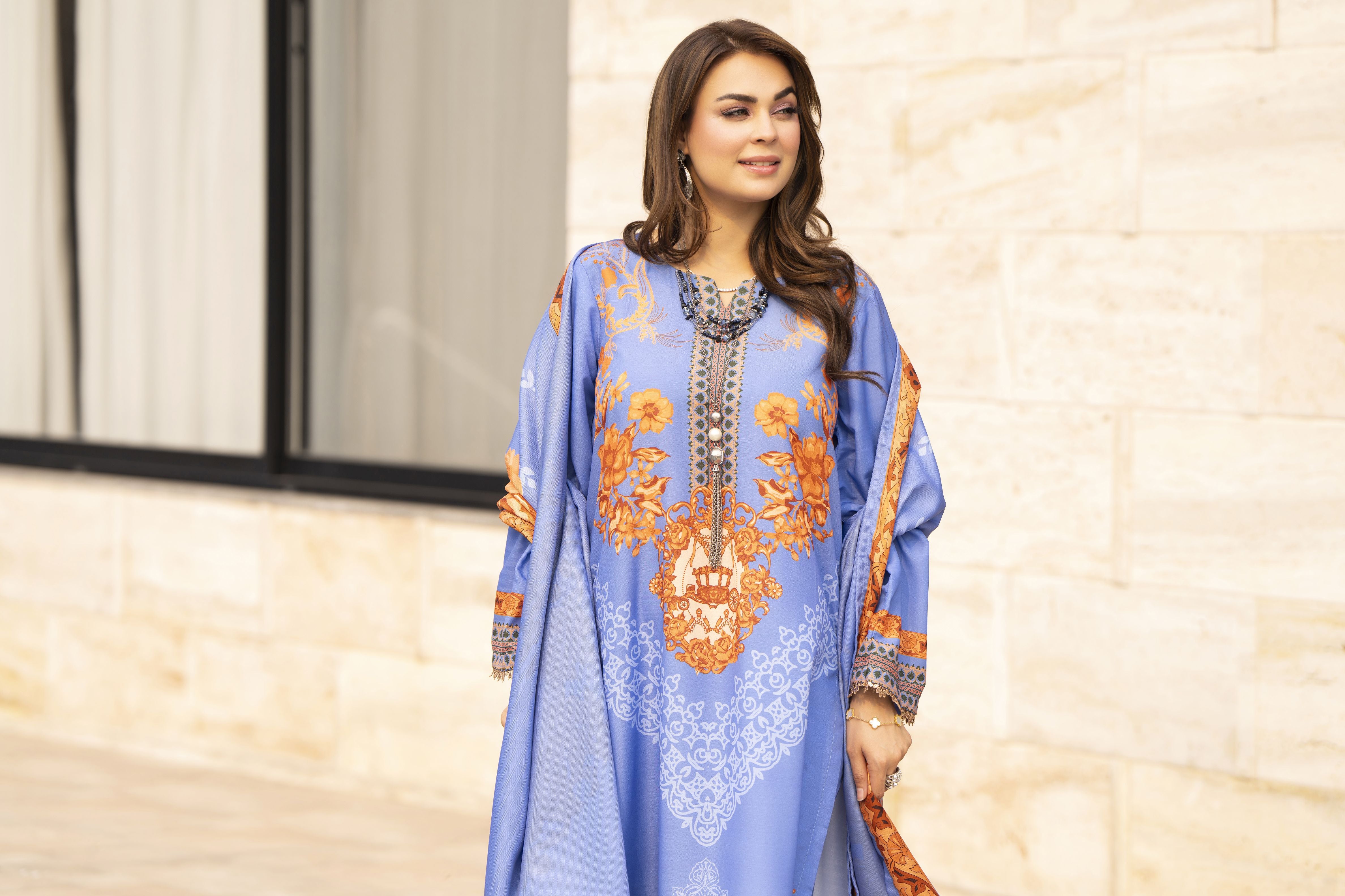 NBH3 Naqsh by Hemline Poly Grip 3PC A-Line Suit with Herringbone Dupatta