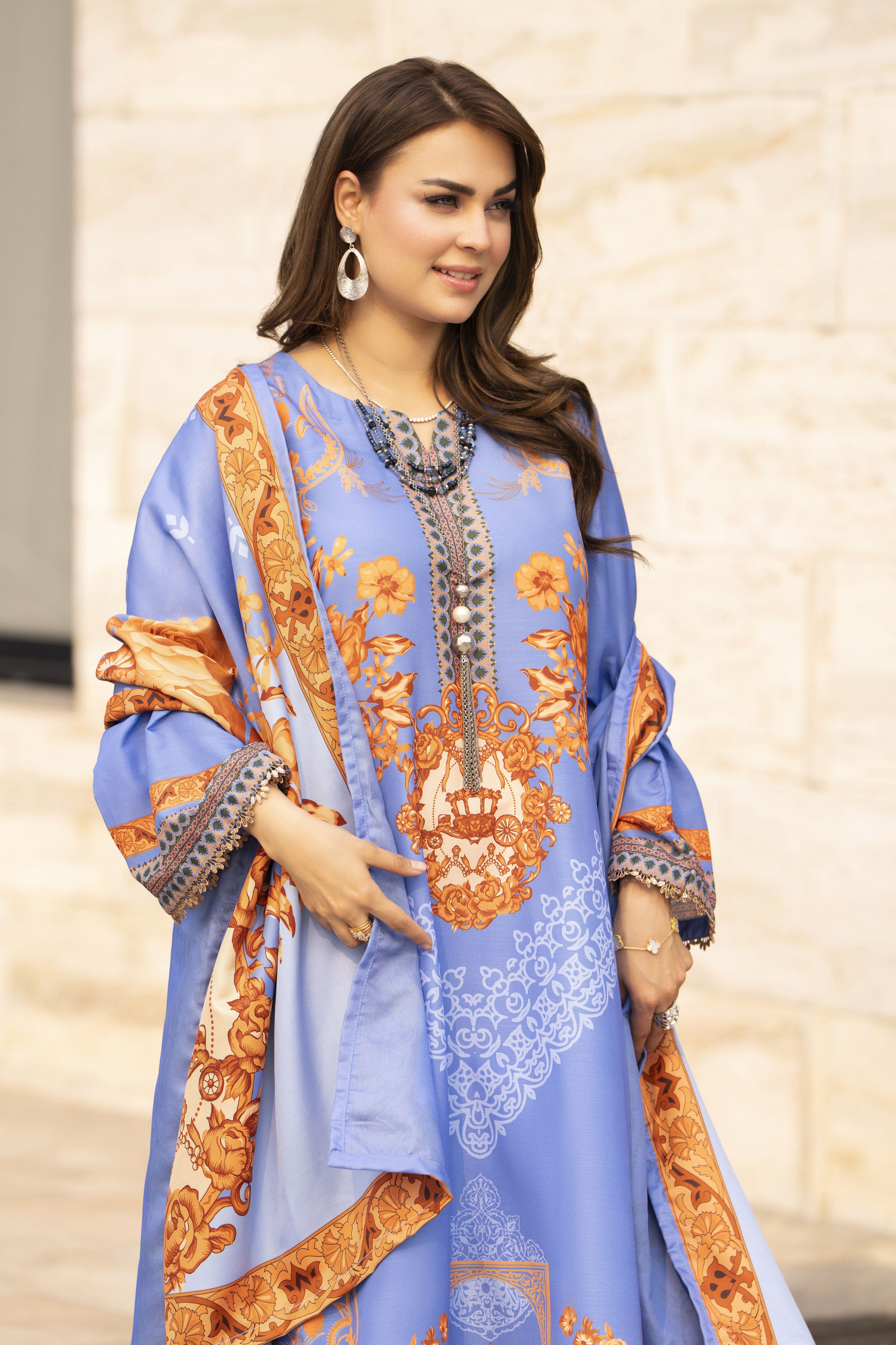 NBH3 Naqsh by Hemline Poly Grip 3PC A-Line Suit with Herringbone Dupatta