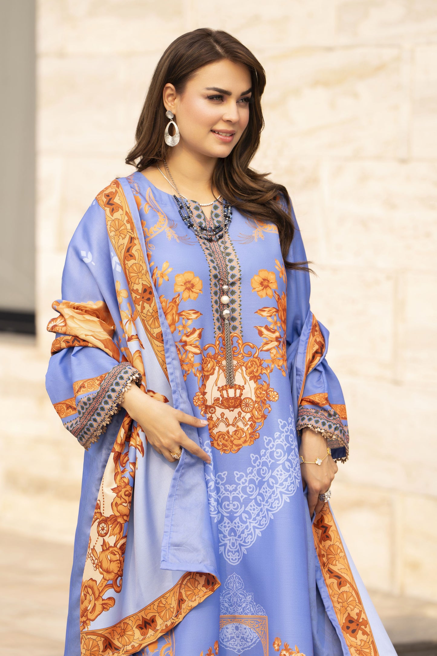 NBH3 Naqsh by Hemline Poly Grip 3PC A-Line Suit with Herringbone Dupatta