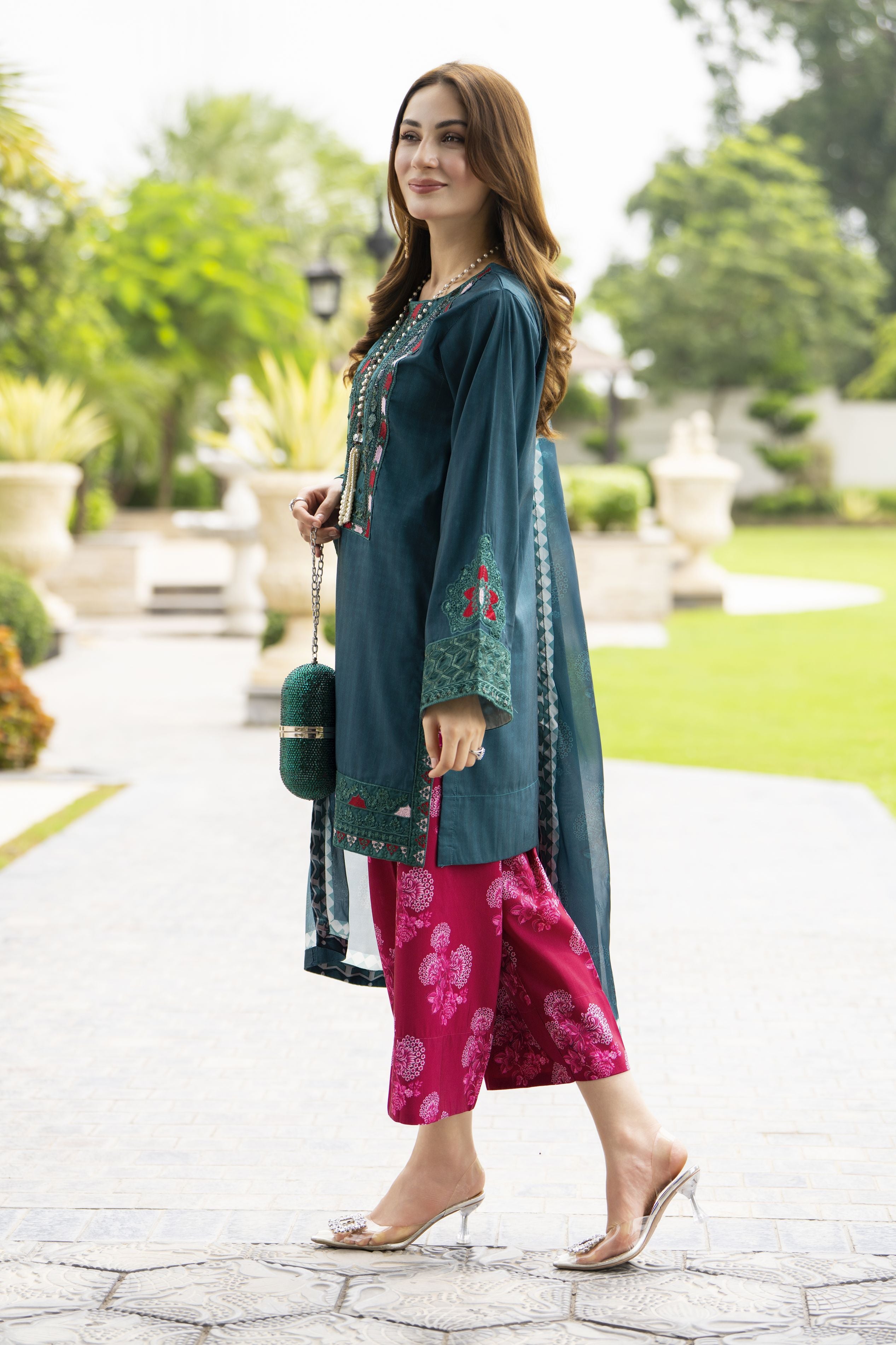 Lush by Aleezay – Teal Raw Silk 3pc Dress with Silk Dupatta Lush2