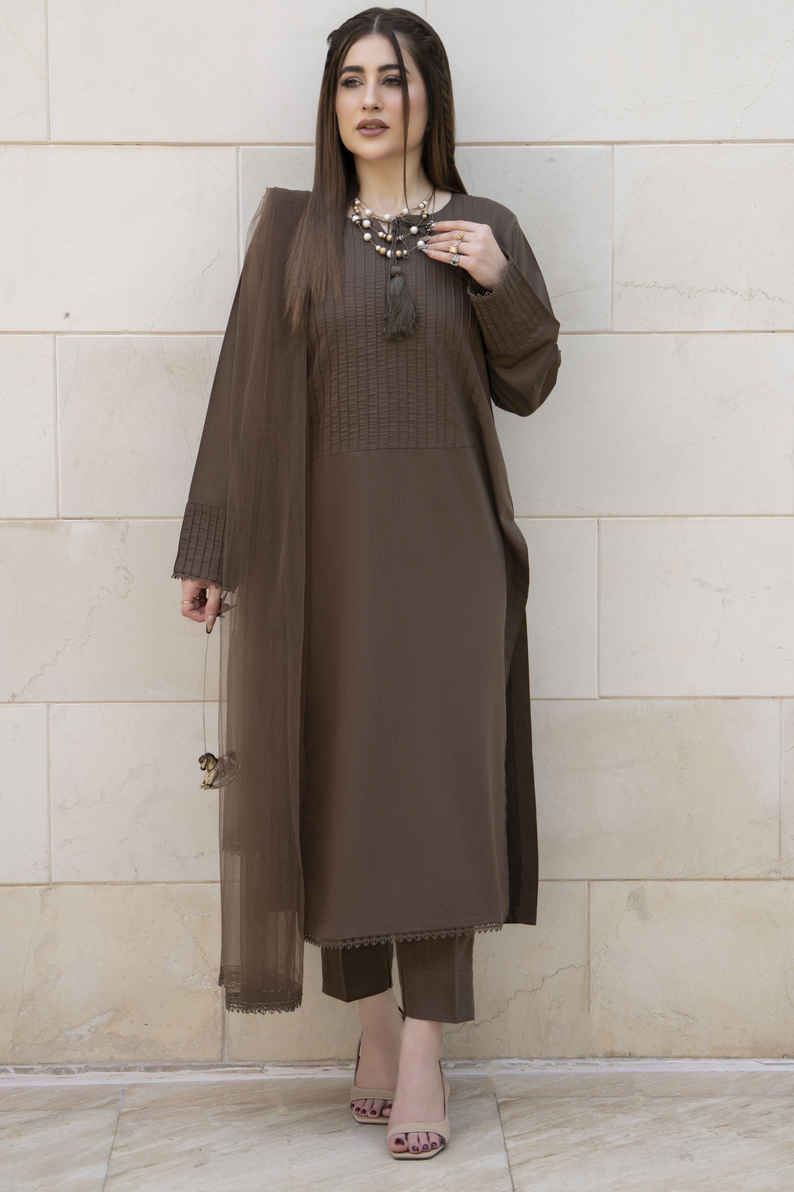 Aabpara Simply Warm Winter Linen 3pc Ready to Wear with Dyed Net Dupatta SWA7