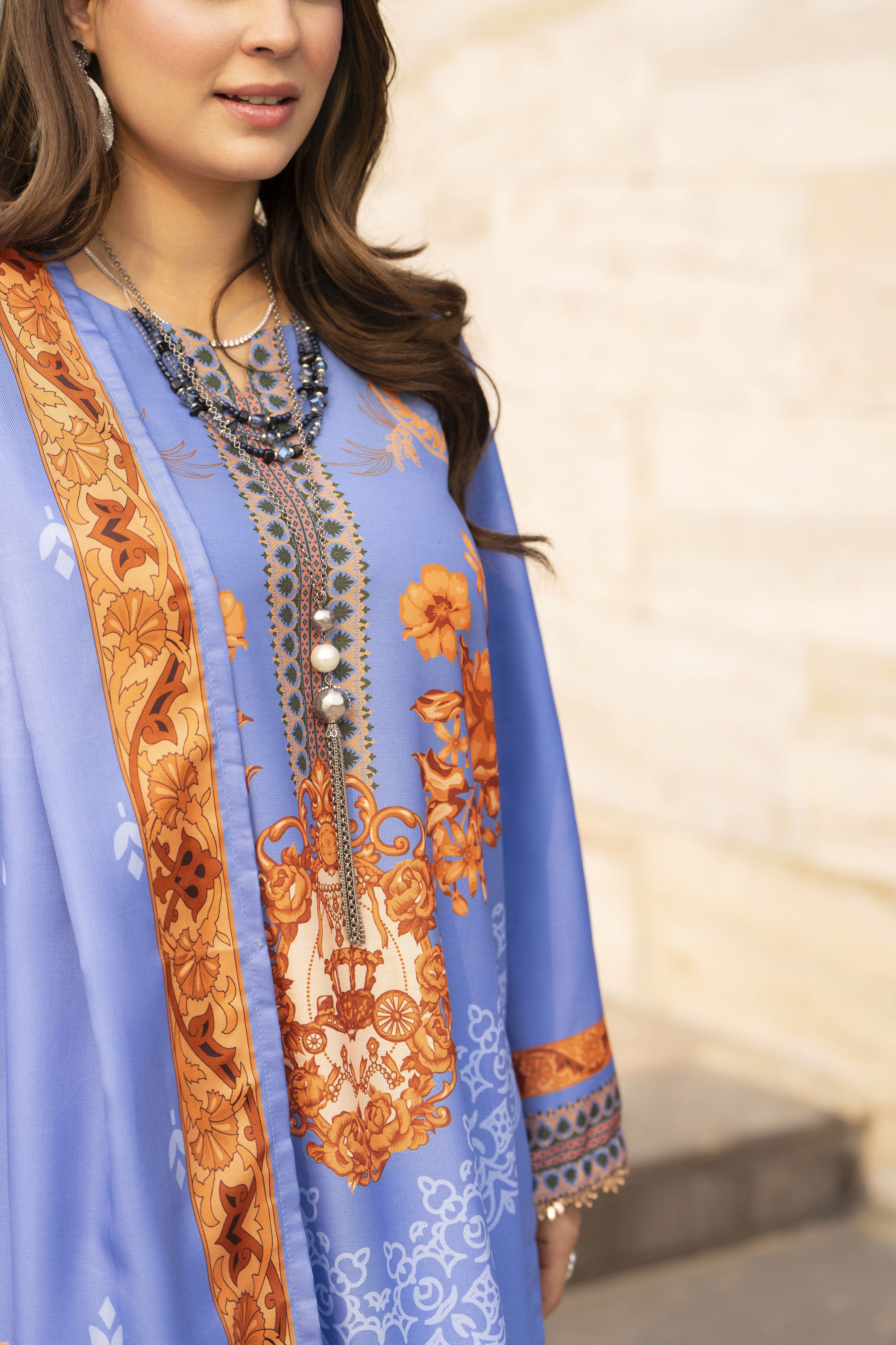 NBH3 Naqsh by Hemline Poly Grip 3PC A-Line Suit with Herringbone Dupatta