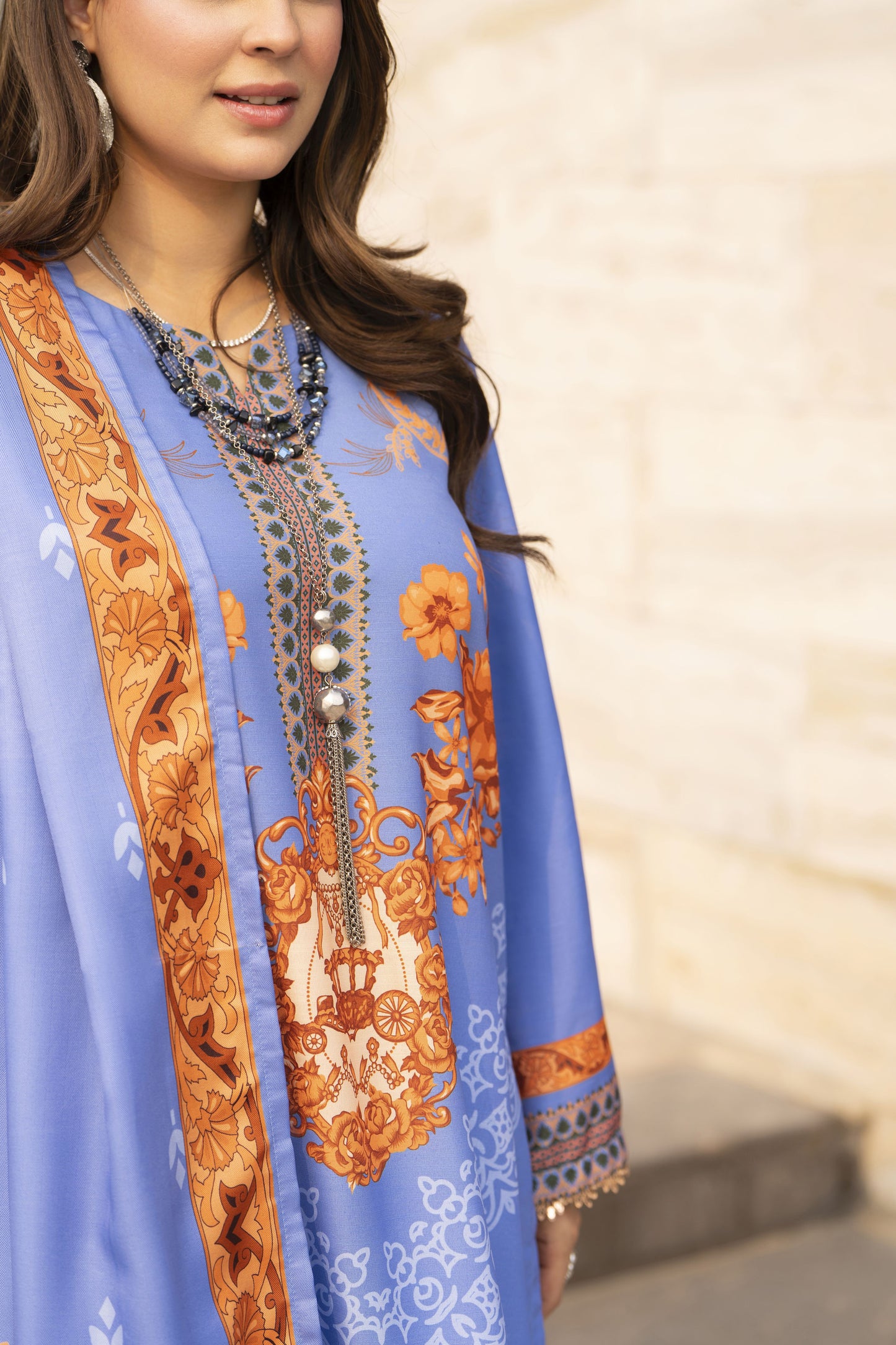 NBH3 Naqsh by Hemline Poly Grip 3PC A-Line Suit with Herringbone Dupatta