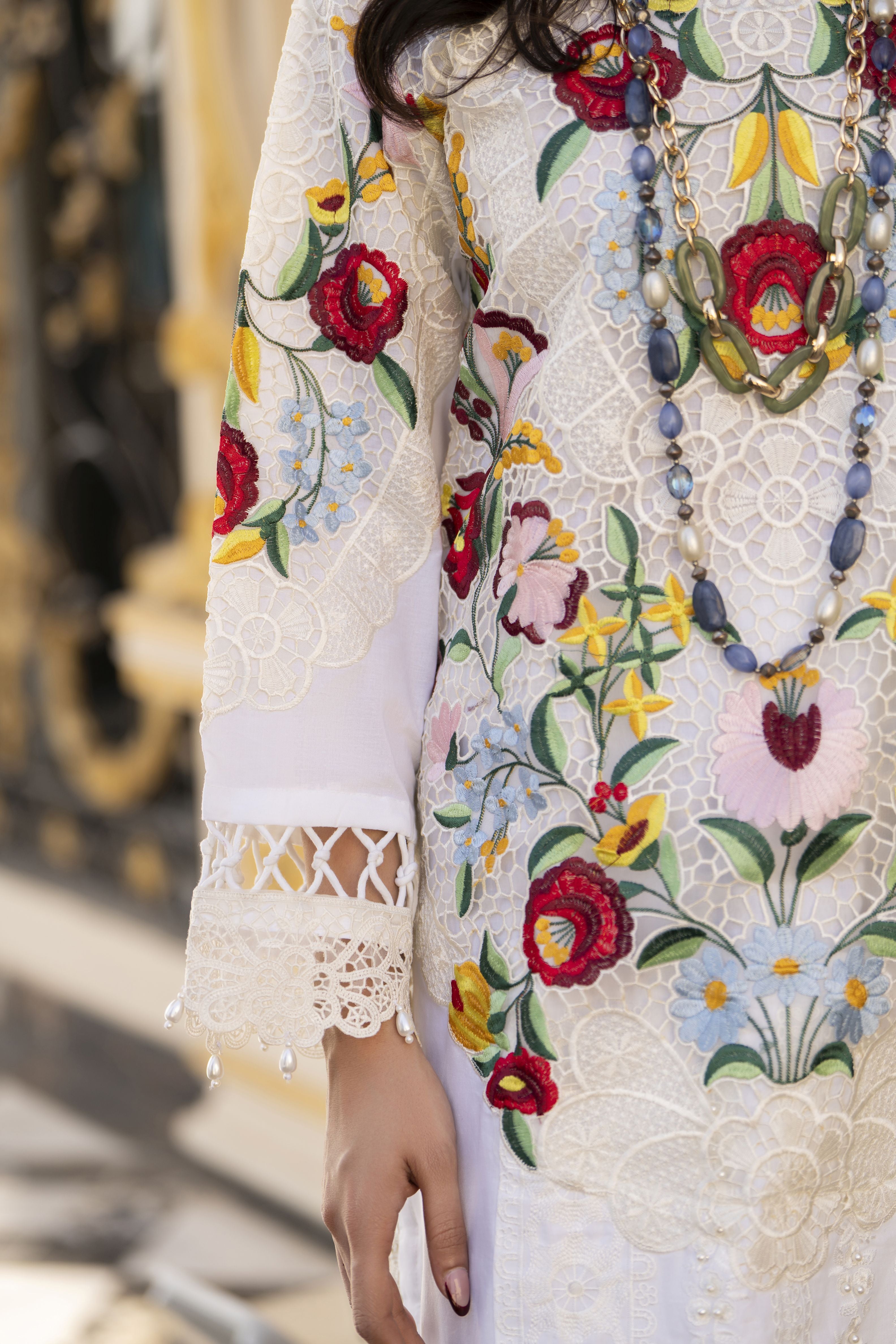 Arwah Aureen AA1 3pc Cutwork Embroidered Cotton Suit with Silk Dupatta