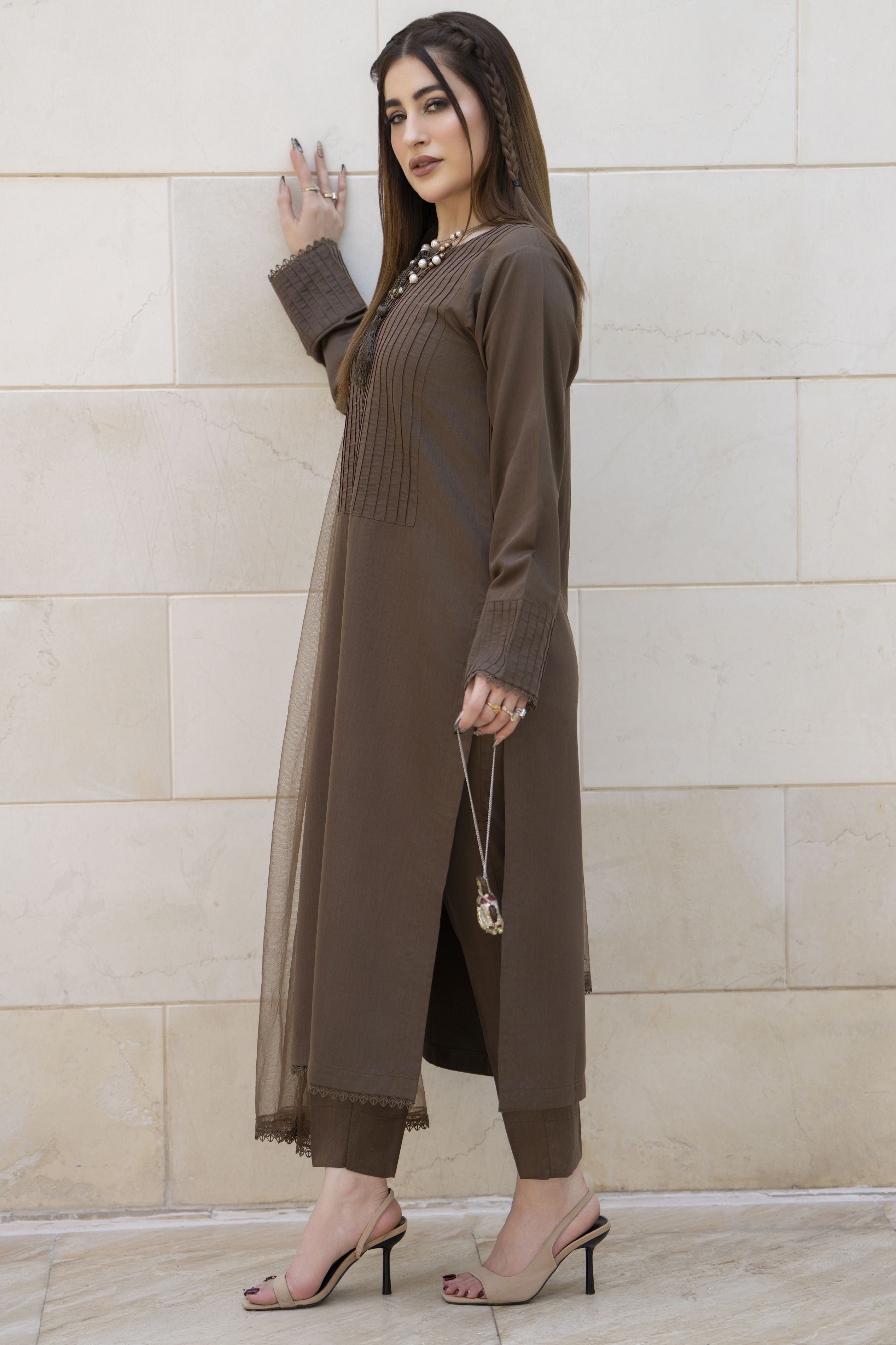 Aabpara Simply Warm Winter Linen 3pc Ready to Wear with Dyed Net Dupatta SWA7