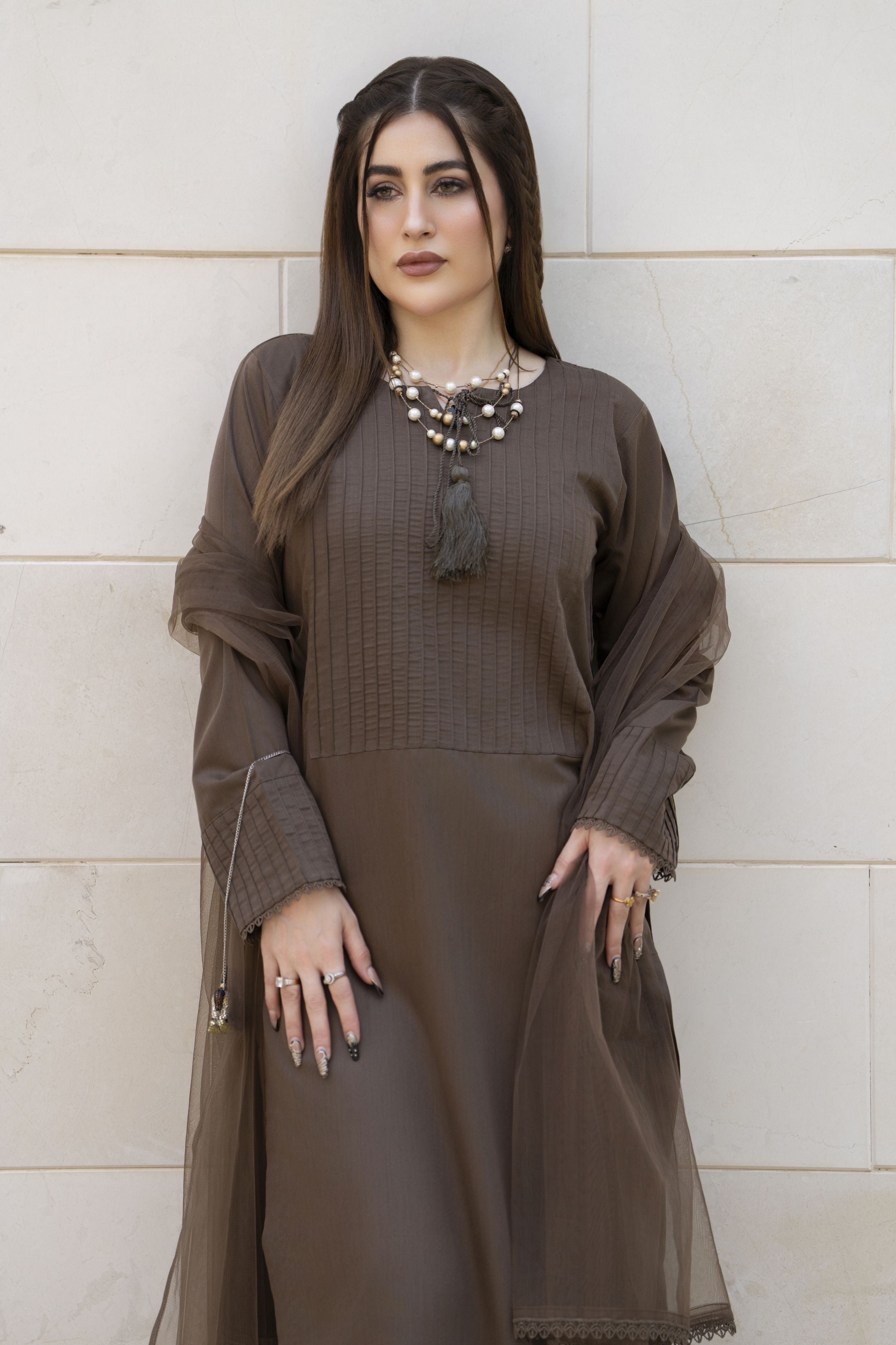 Aabpara Simply Warm Winter Linen 3pc Ready to Wear with Dyed Net Dupatta SWA7