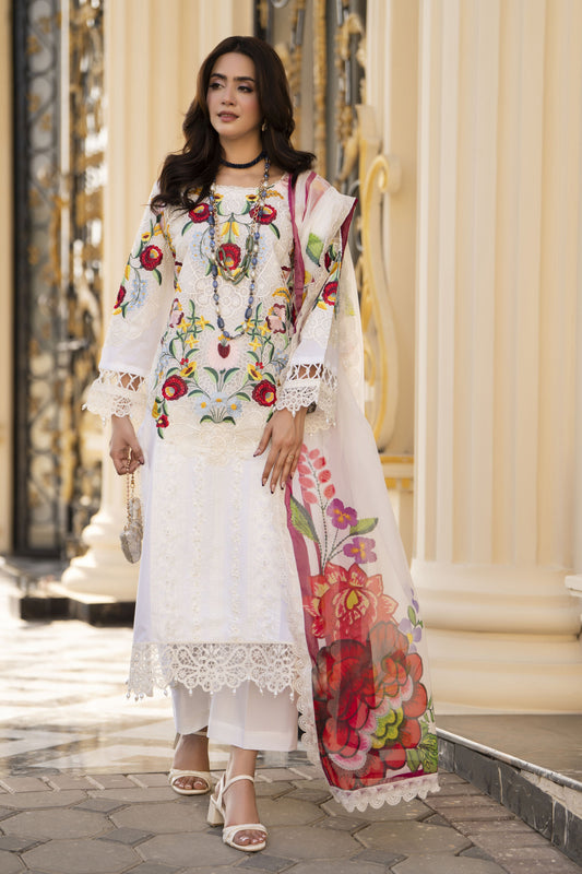 Arwah Aureen AA1 3pc Cutwork Embroidered Cotton Suit with Silk Dupatta