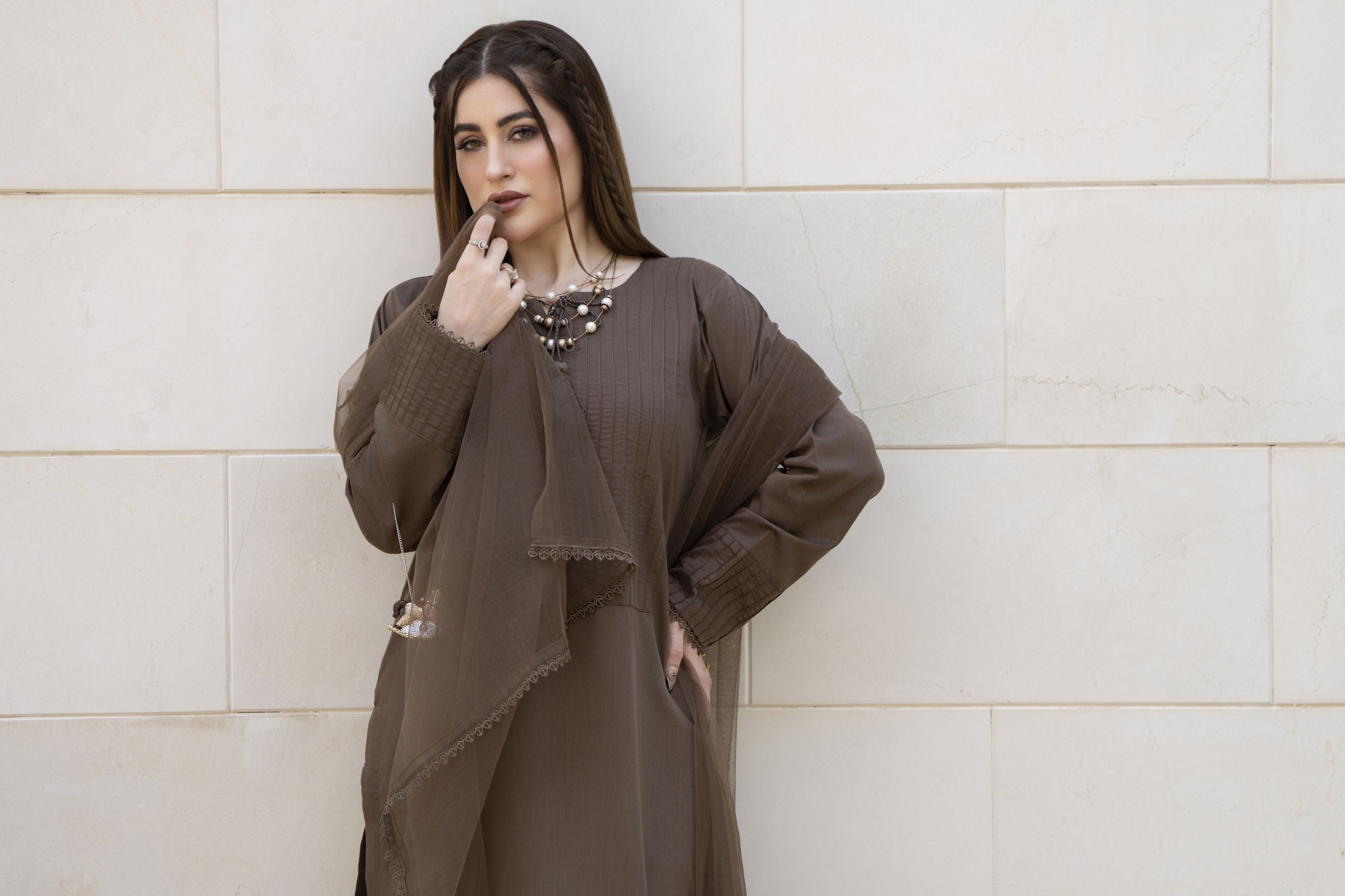 Aabpara Simply Warm Winter Linen 3pc Ready to Wear with Dyed Net Dupatta SWA7