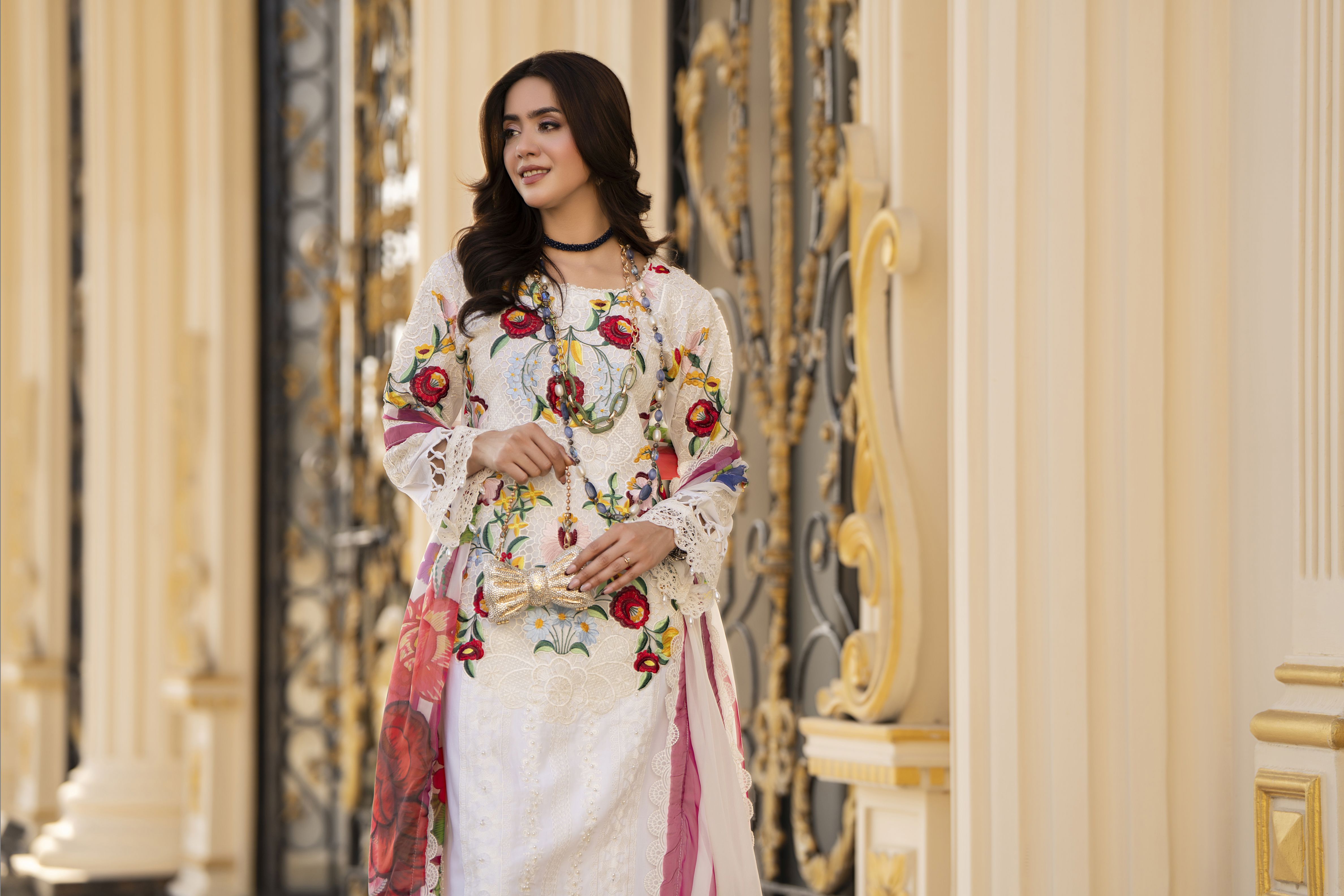 Arwah Aureen AA1 3pc Cutwork Embroidered Cotton Suit with Silk Dupatta