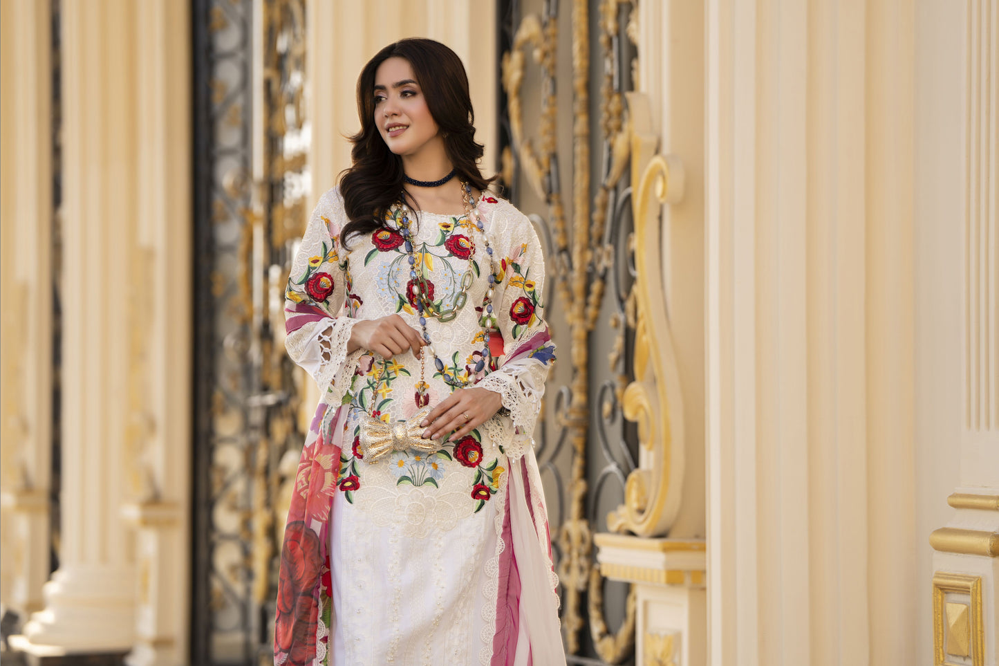 Arwah Aureen AA1 3pc Cutwork Embroidered Cotton Suit with Silk Dupatta