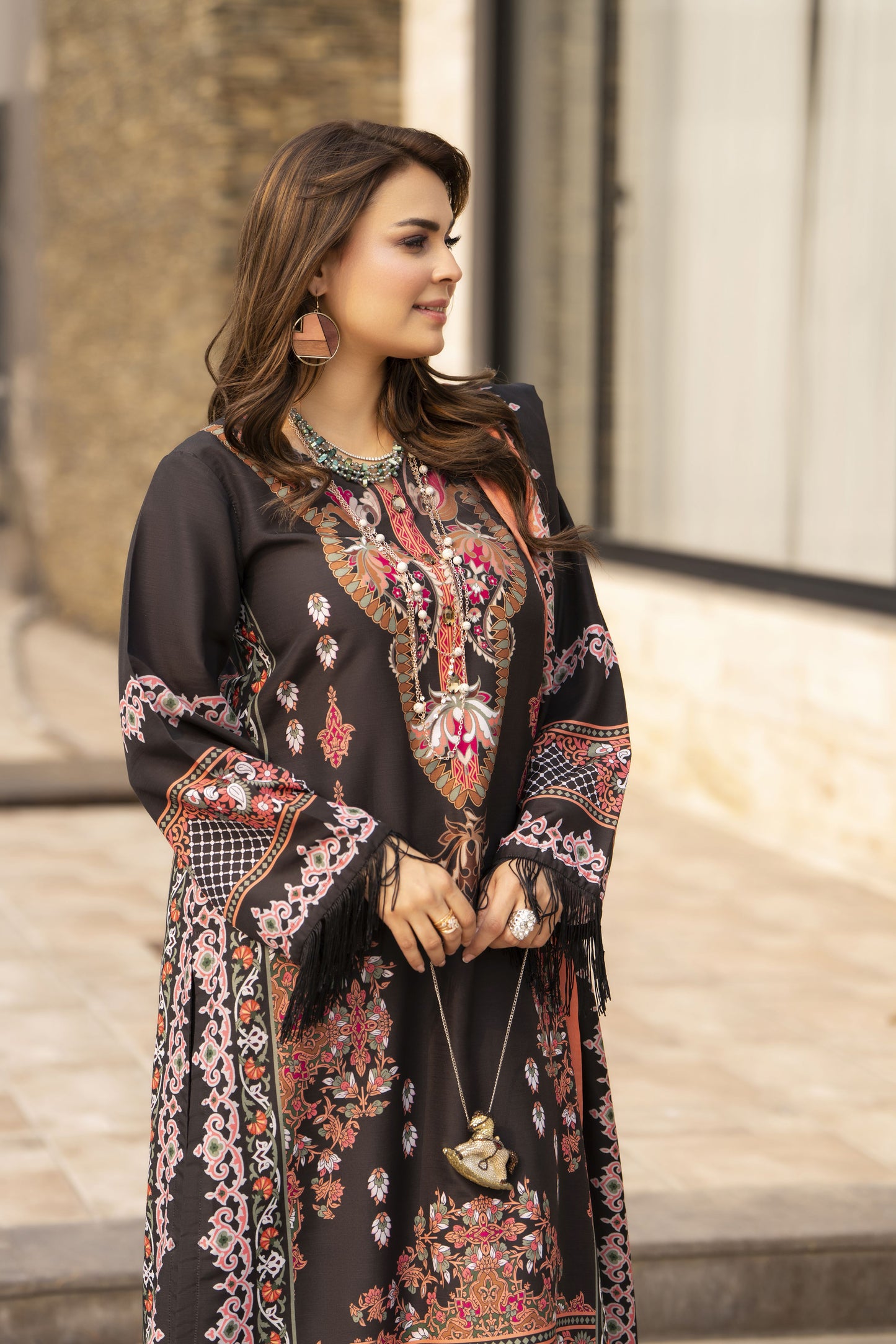 NBH8 Naqsh by Hemline Poly Grip 3PC A-Line Suit with Herringbone Dupatta