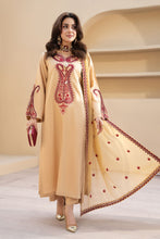ZZ7 Zimal Zephira Beige & Crimson Embroidered 3pc Viscose Suit