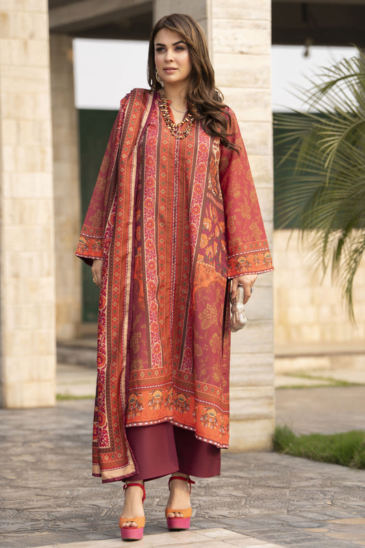 NBH7 Naqsh by Hemline Poly Grip 3PC A-Line Suit with Herringbone Dupatta