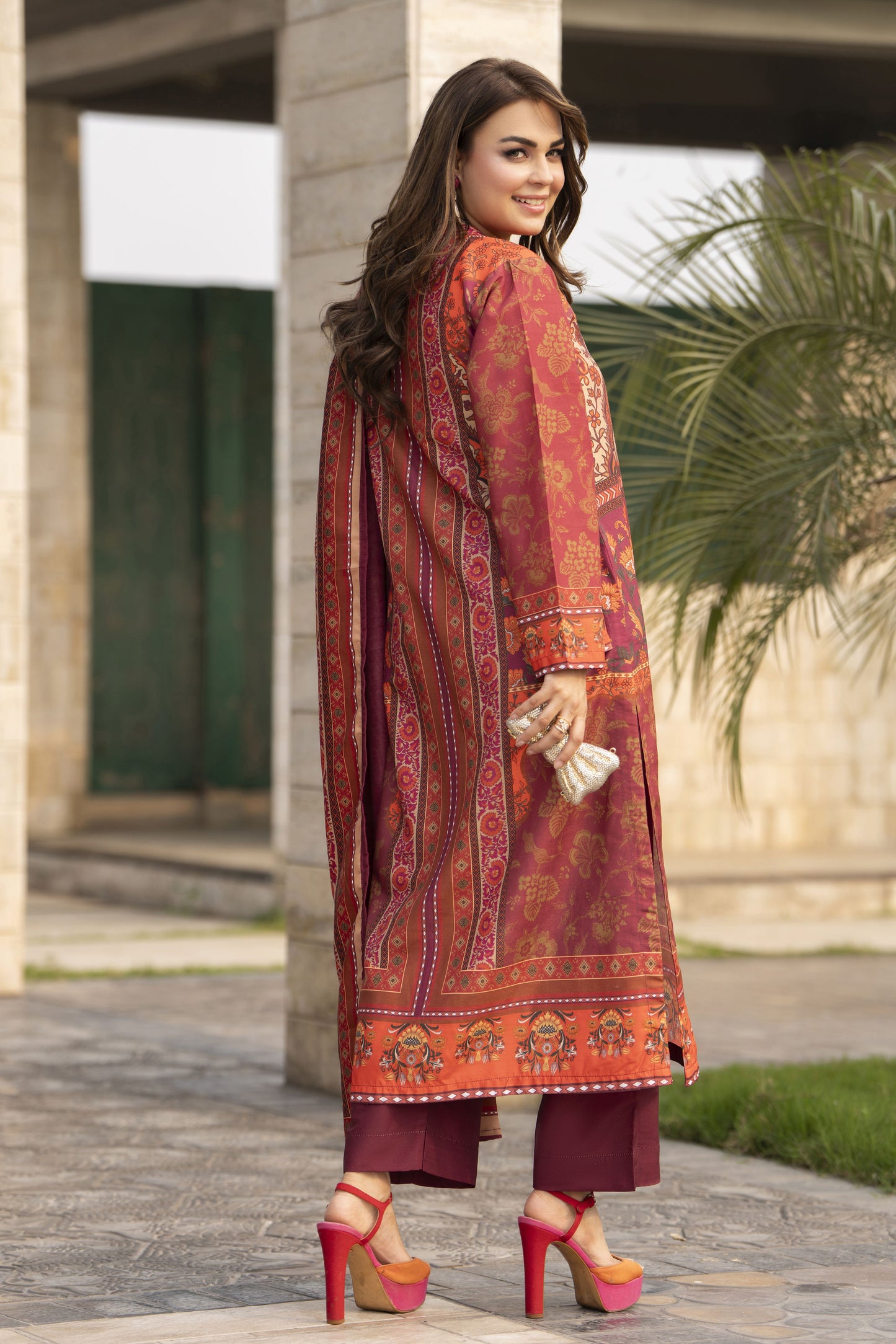 NBH7 Naqsh by Hemline Poly Grip 3PC A-Line Suit with Herringbone Dupatta