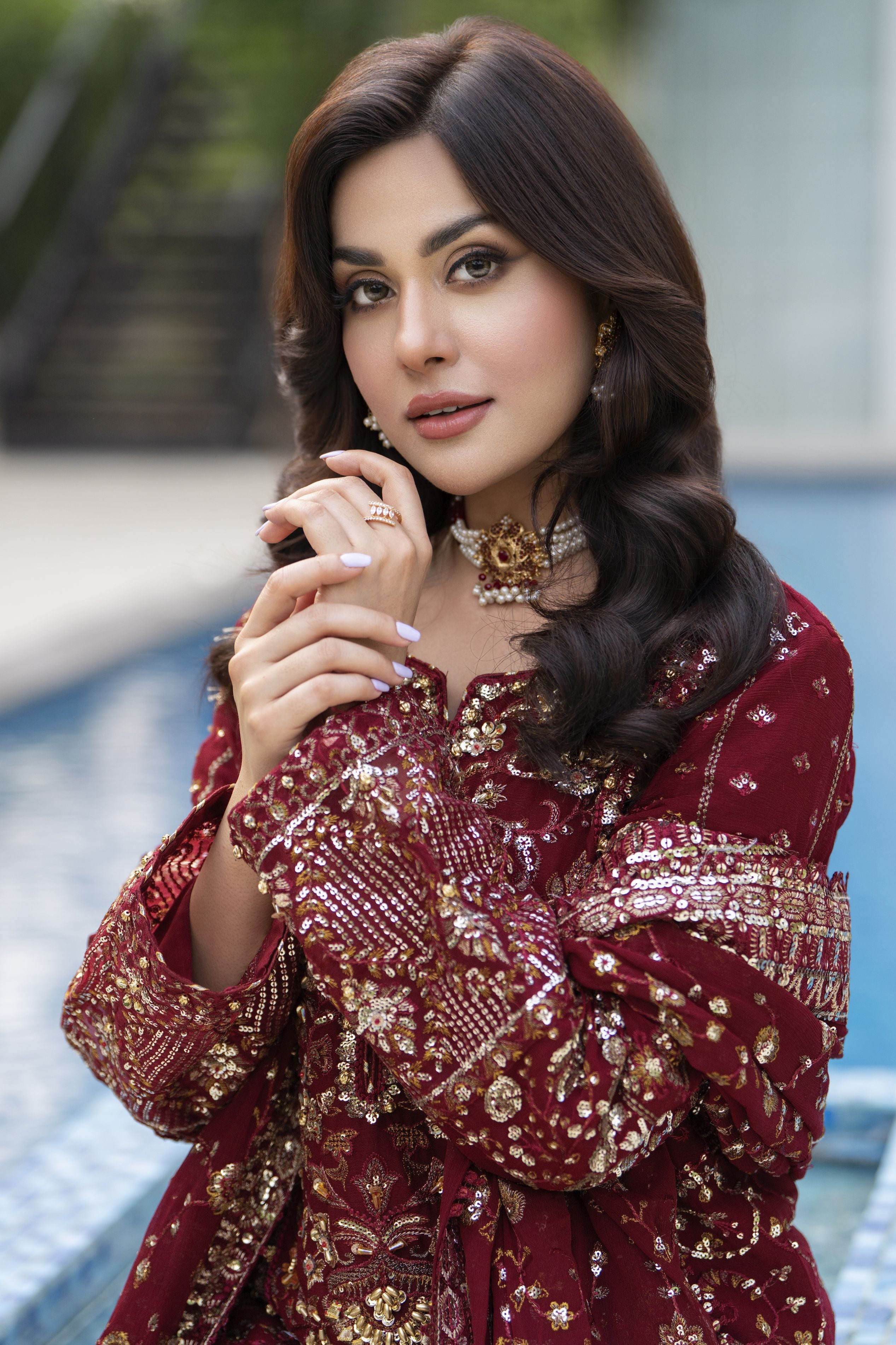 Raabtaa – A Silver Affair | Maroon Chiffon Handworked Formal Sharara womenswear Set SRS08