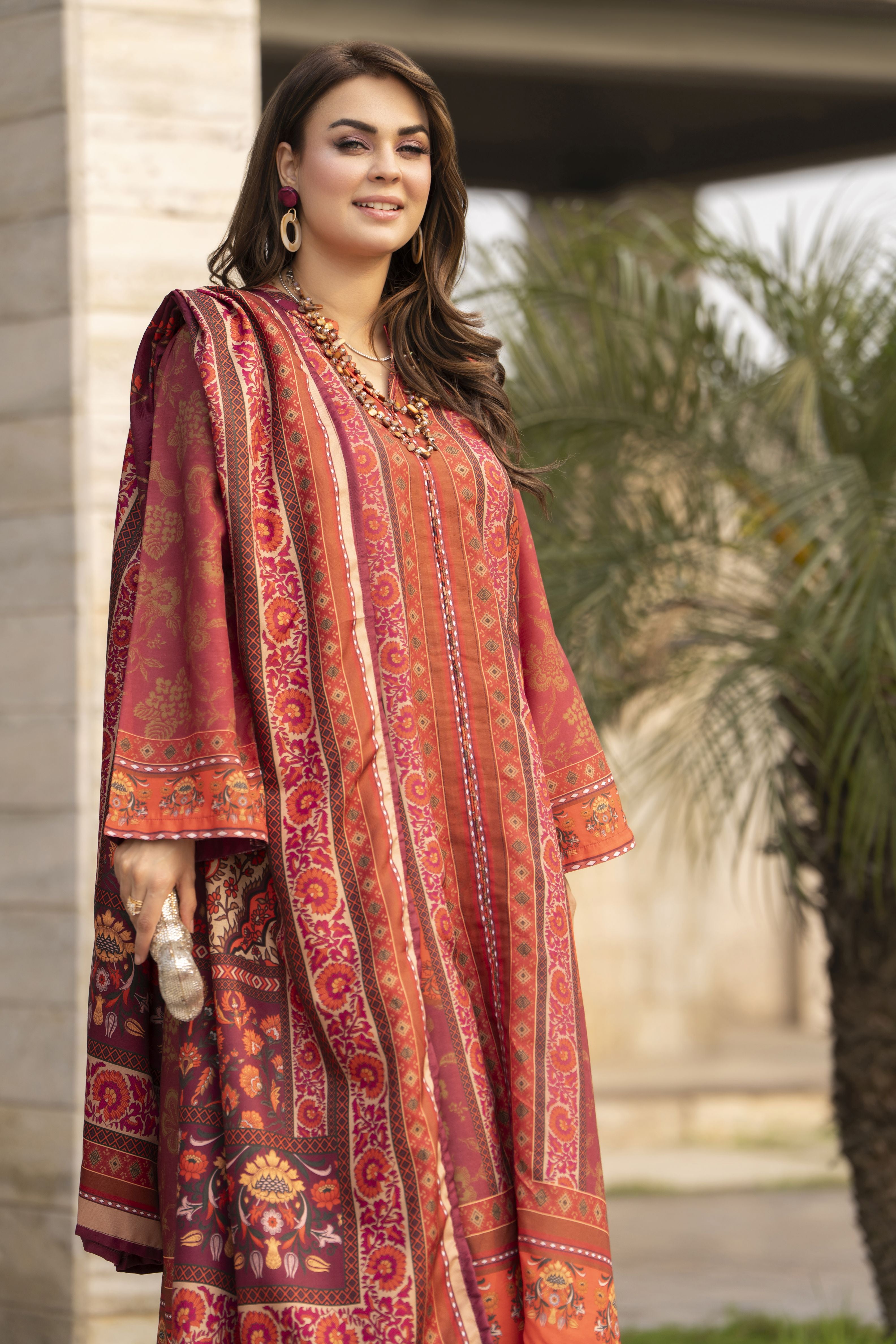 NBH7 Naqsh by Hemline Poly Grip 3PC A-Line Suit with Herringbone Dupatta