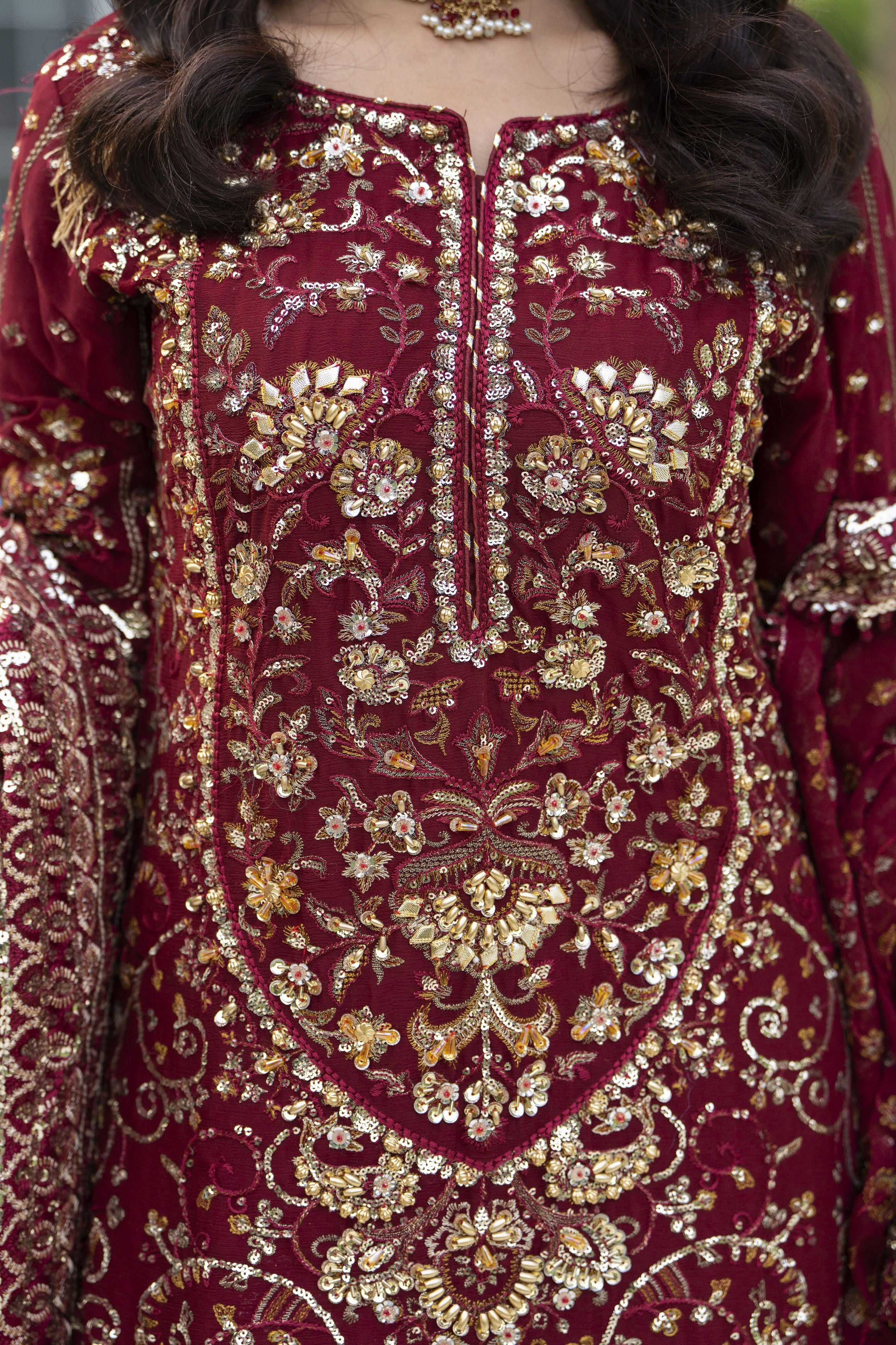 Raabtaa – A Silver Affair | Maroon Chiffon Handworked Formal Sharara womenswear Set SRS08