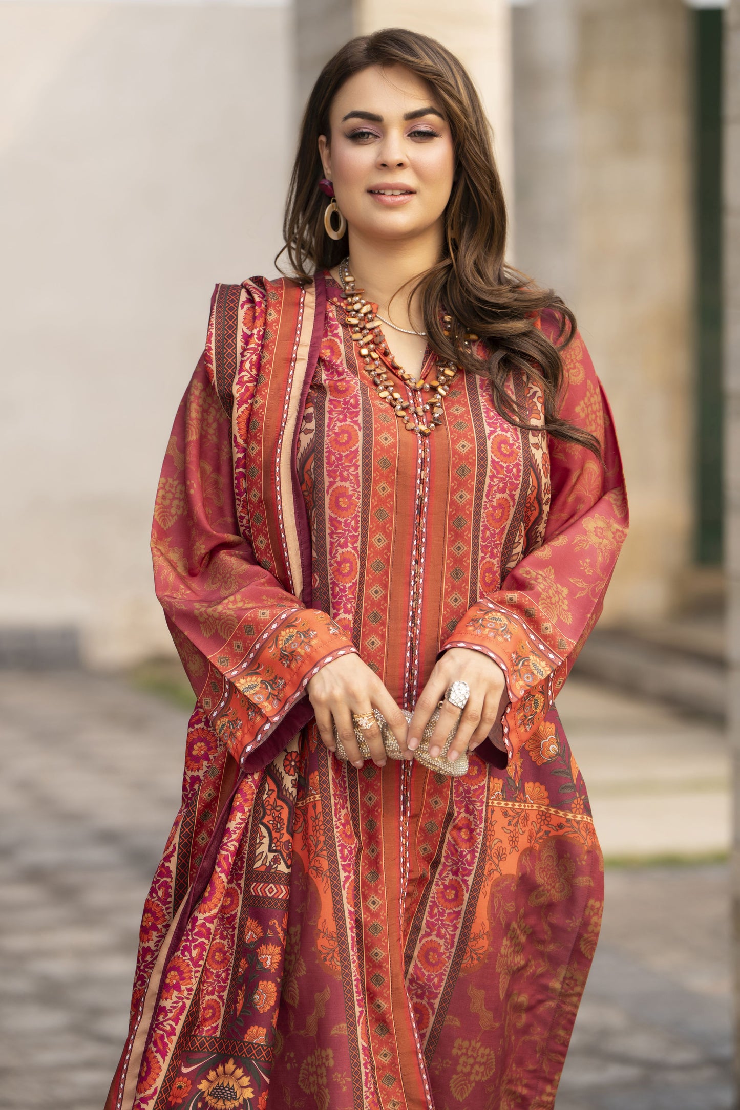 NBH7 Naqsh by Hemline Poly Grip 3PC A-Line Suit with Herringbone Dupatta