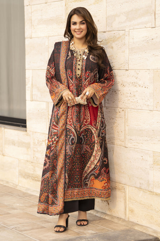 NBH10 Naqsh by Hemline Poly Grip 3PC A-Line Suit with Dupatta